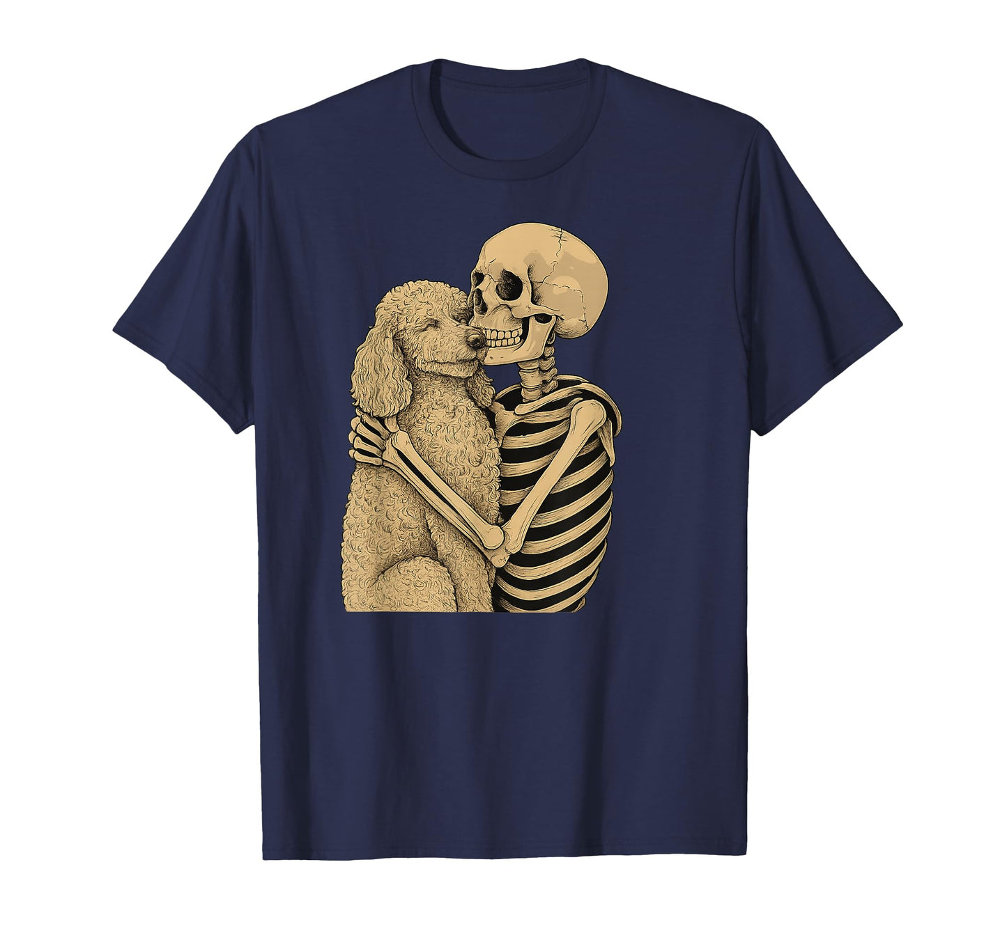 Skeleton Hugging Poodle Dog Halloween T-Shirt