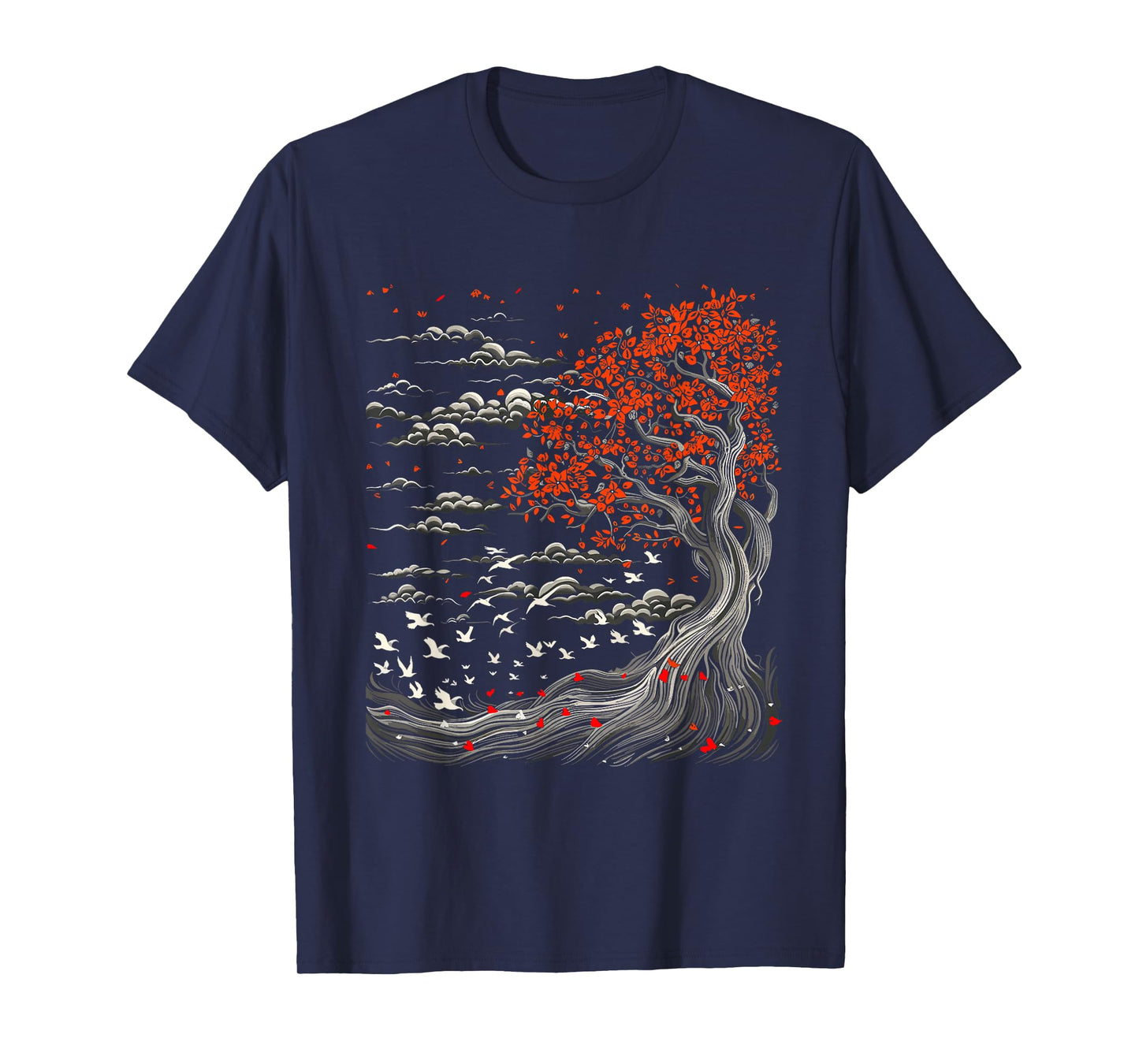 Japanese Tree, Birds, Clouds Art, Natur Lover, Men, Women, T-Shirt