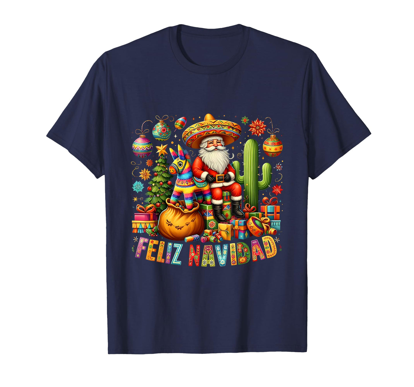 Feliz Navidad Mexican Funny Christmas Santa Festive Graphic T-Shirt