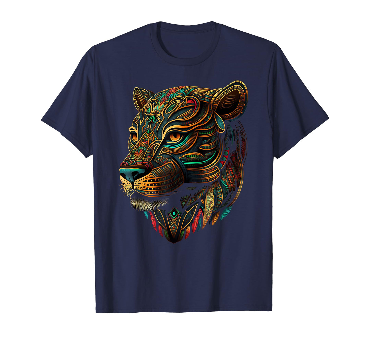 Azteca Mountain Lion Indigenous Aztec Art Colorful Animals T-Shirt