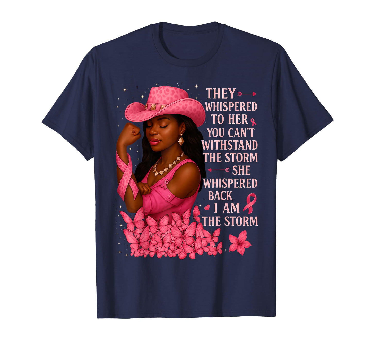 HUGvyn Breast Cancer Awareness: Women Black Cowgirl Western T-Shirt