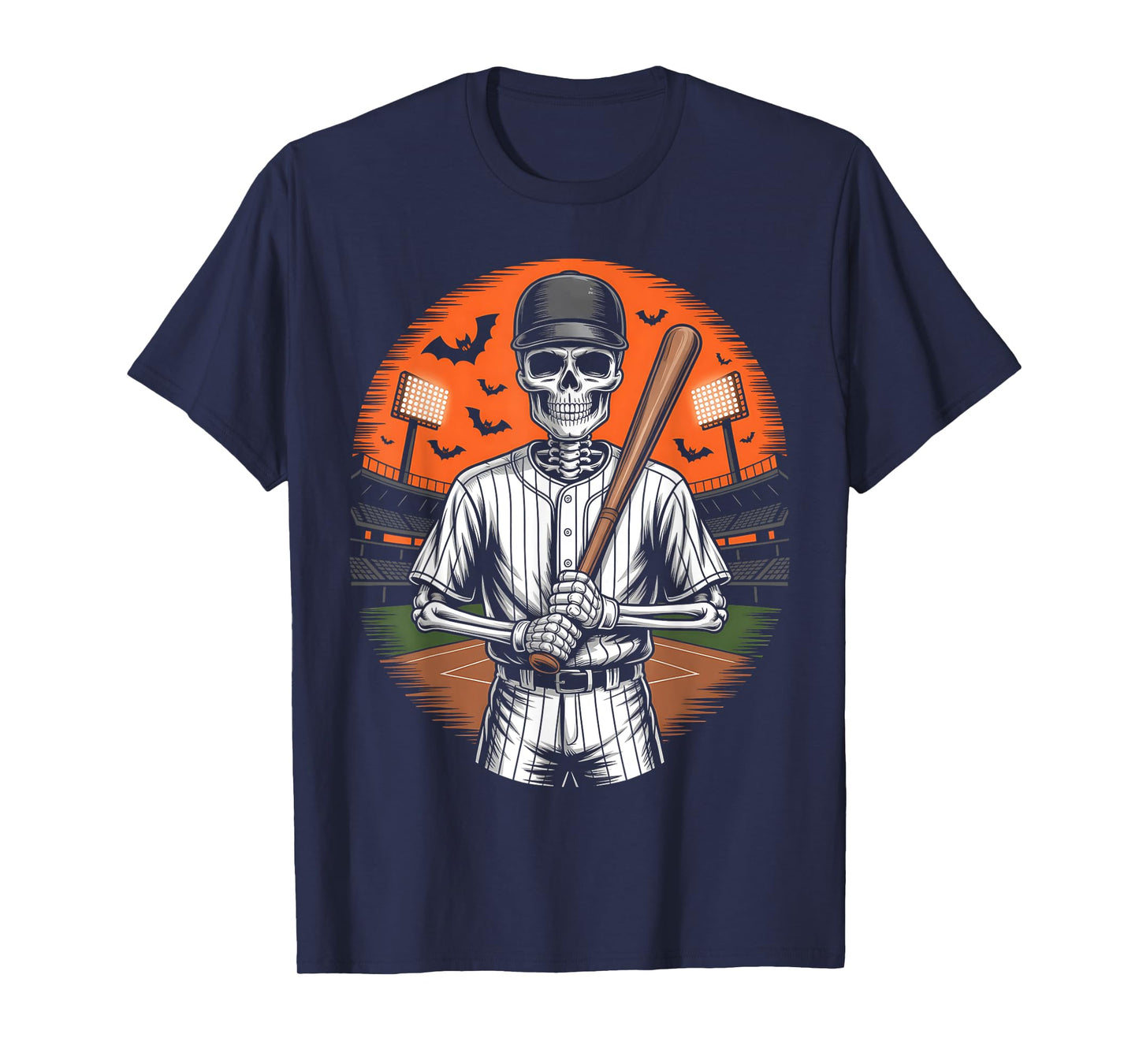 Spooky Creepy Vintage Baseball Skeleton Halloween Men Boys T-Shirt