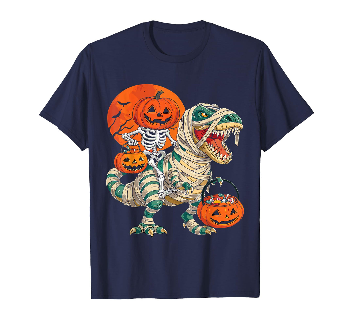Skeleton Dinosaur T rex Boys Kids Funny Halloween Pumpkin T- T-Shirt