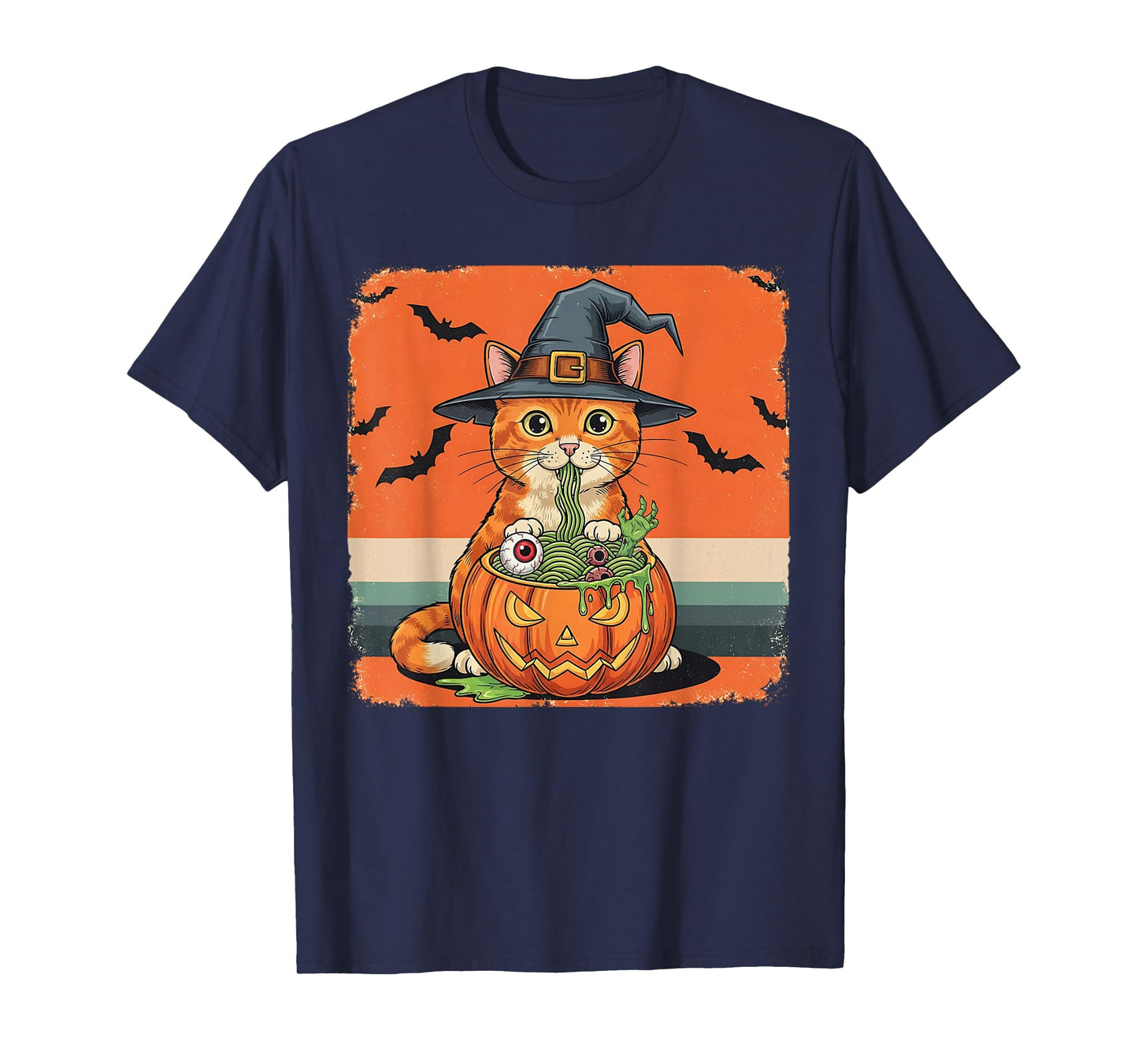 Spooky Orange Cat Eating Ramen Halloween Kawaii Japanese T-Shirt