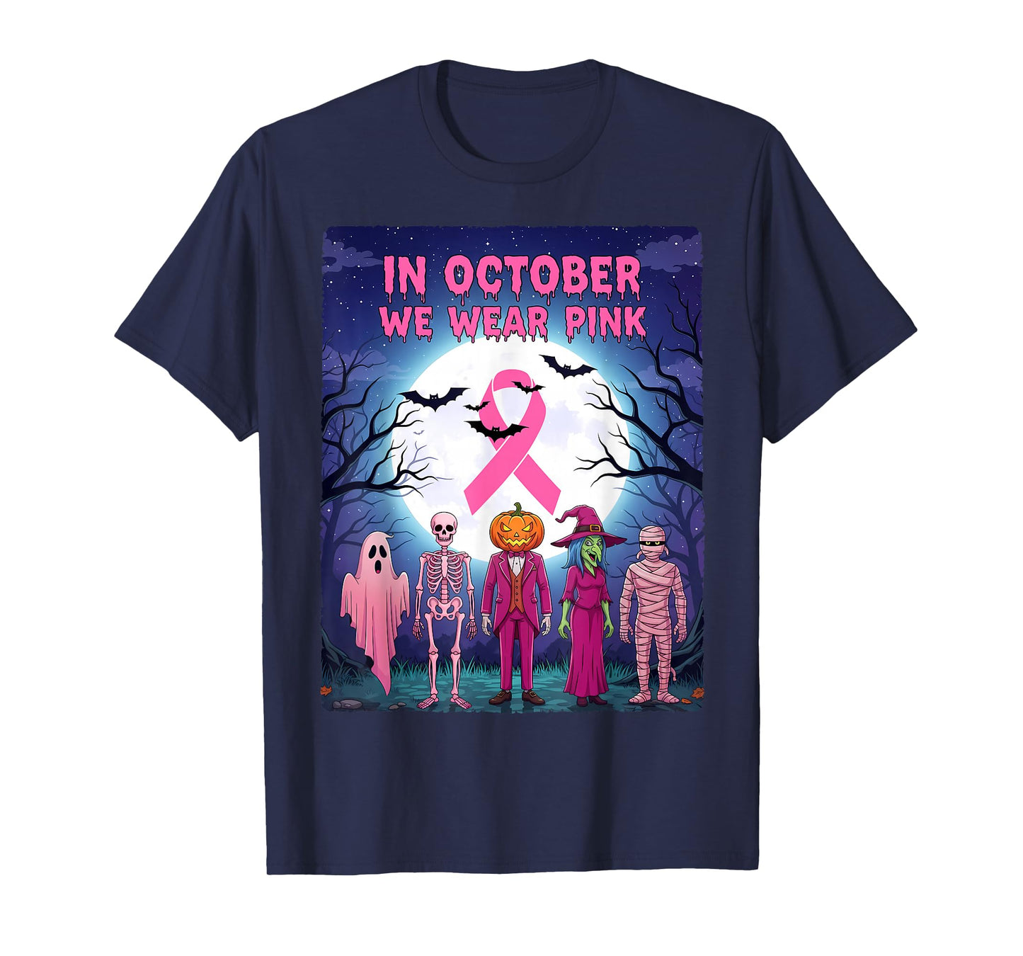 Halloween in October We Wear Pink Breast Cancer Awareness T-Shirt