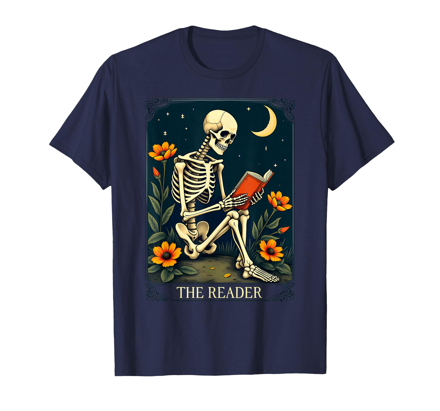 Floral Tarot Card The Reader Skeleton Bookworm Librarian T-Shirt