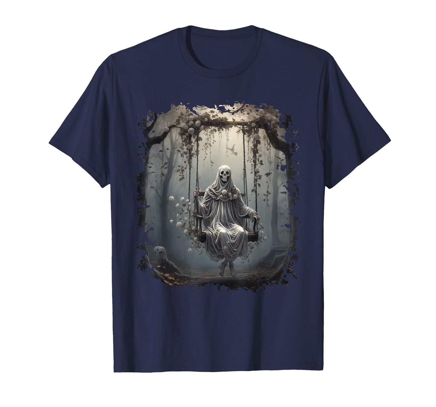 Vintage Floral Ghost On Swing In Forest Halloween Gothic T-Shirt