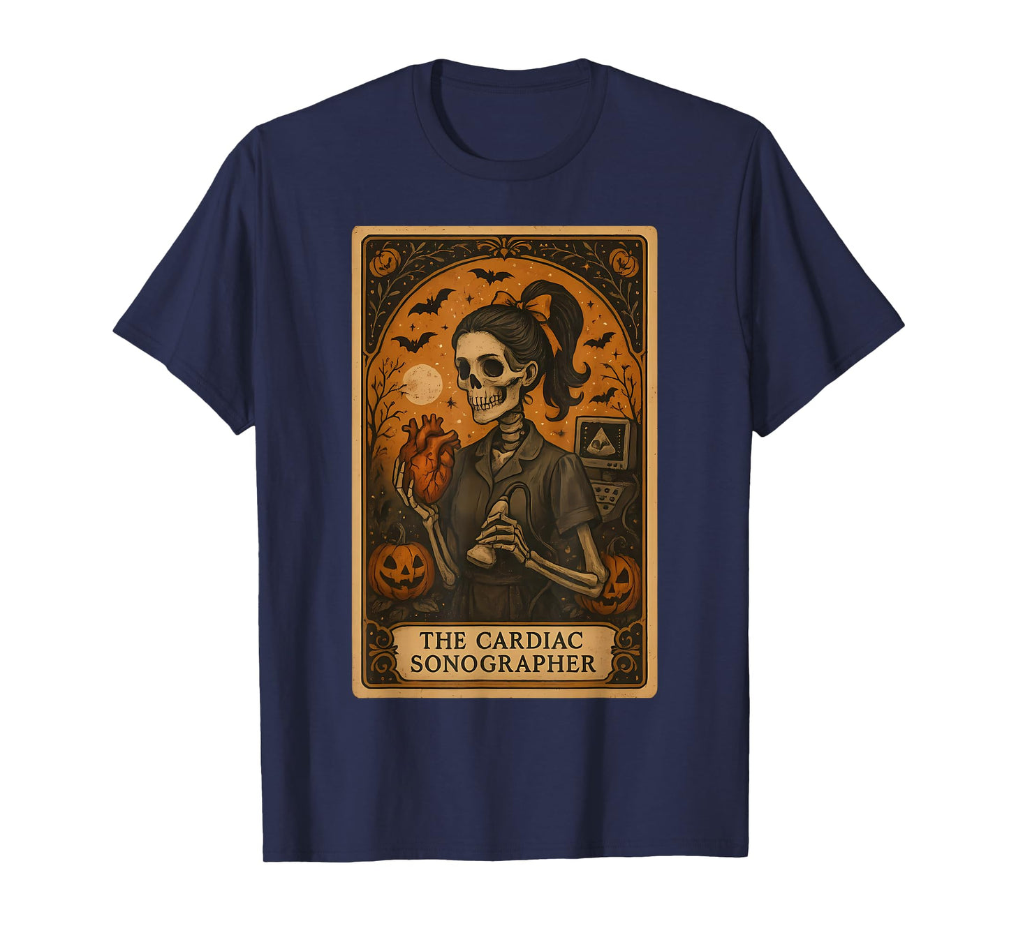 Halloween Cardiac Sonographer Tarot Card Skeleton Witchy T-Shirt
