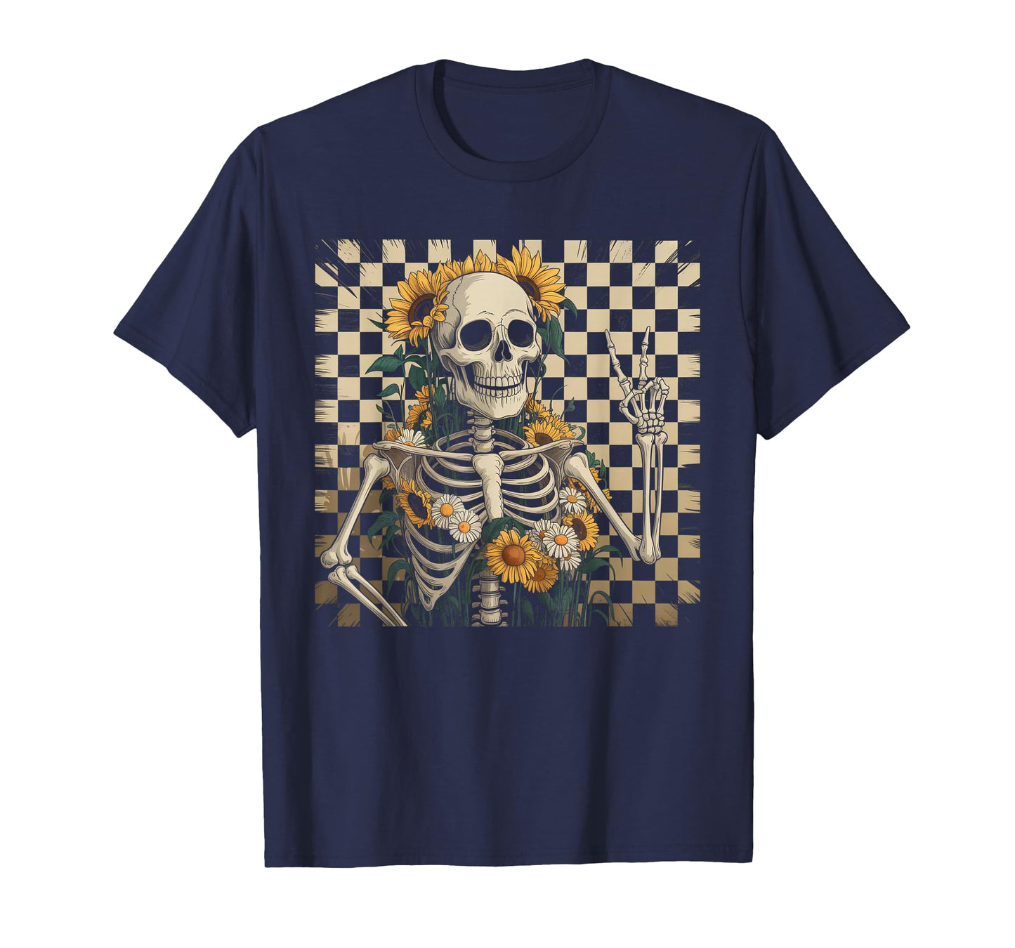 Retro Fall Skeleton Halloween Skeleton Flower Spooky Season T-Shirt