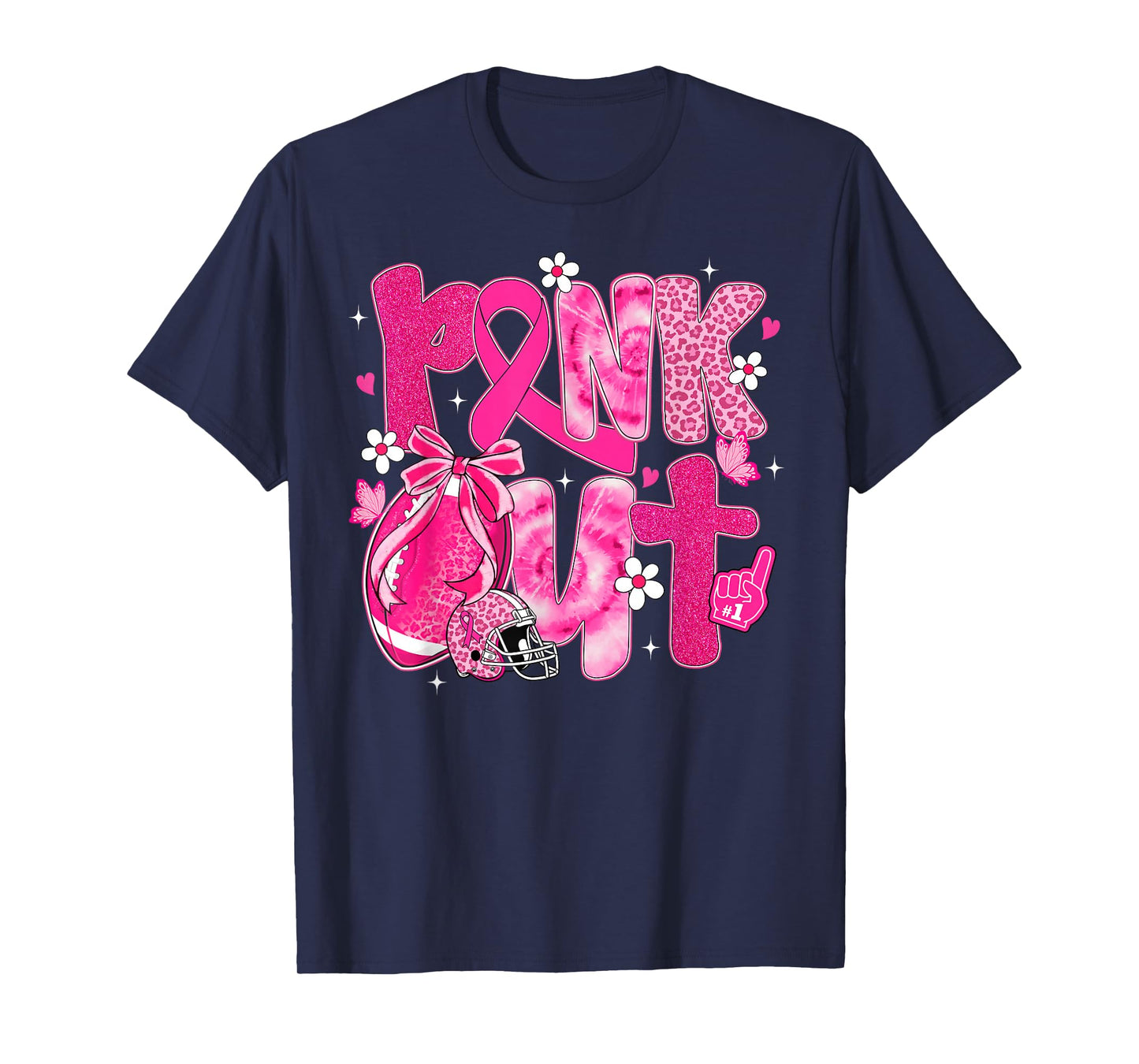 Football Pink Out Breast Cancer Awareness Women Tie Dye T-Shirt