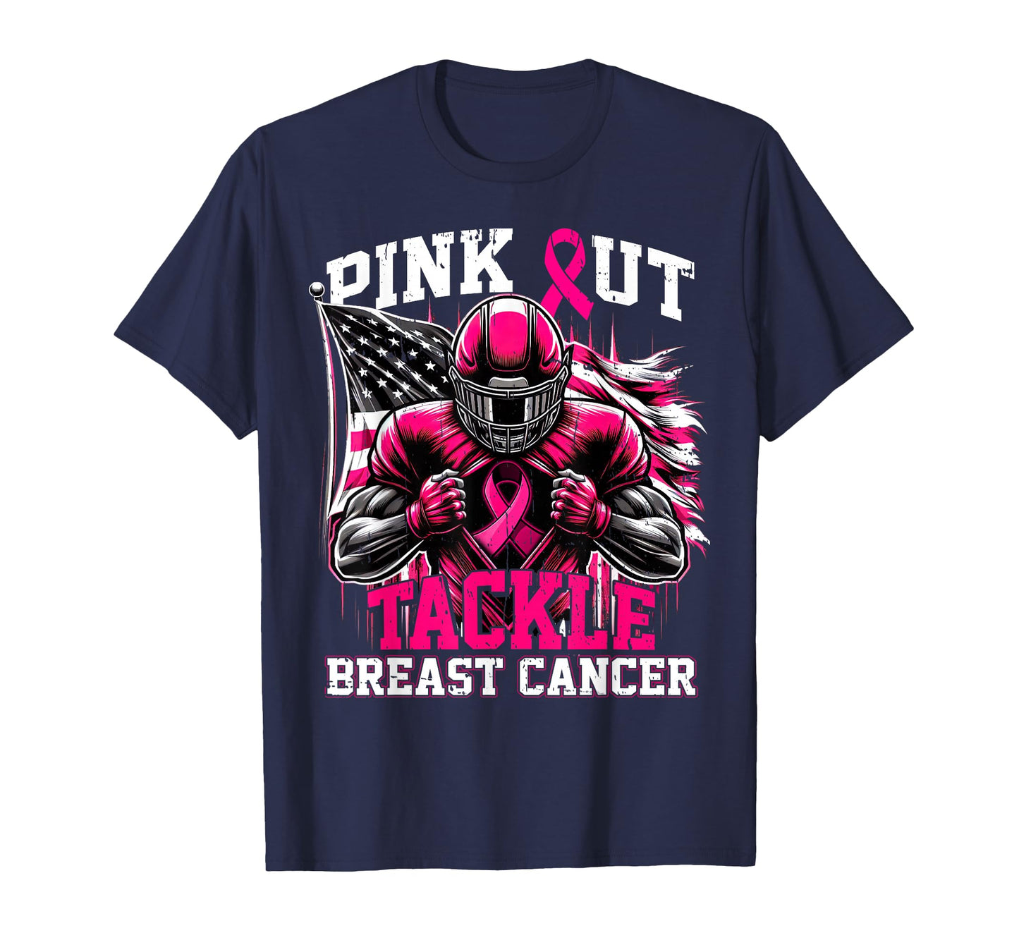 Pink Out Tackle Football Breast Cancer Awareness Men Boys T-Shirt