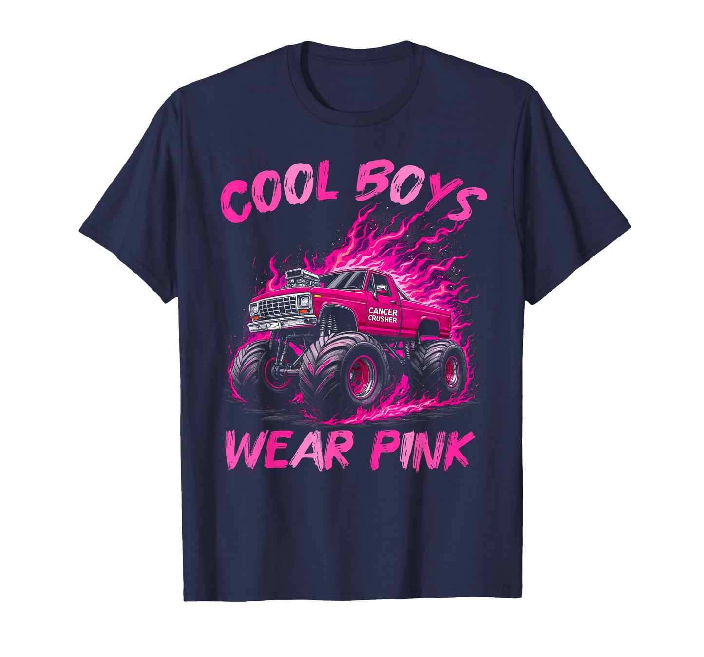 Monster Truck Breast Cancer Awareness Cool Boys Wear Pink T-Shirt