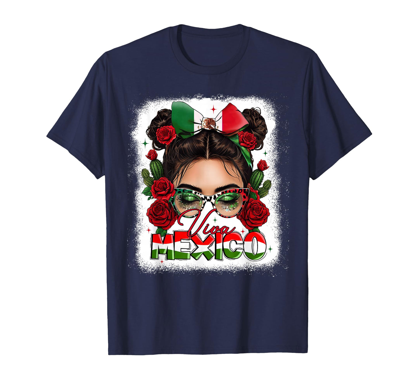 Viva Mexico Mexican Flag Independence Day Messy Bun Women T-Shirt