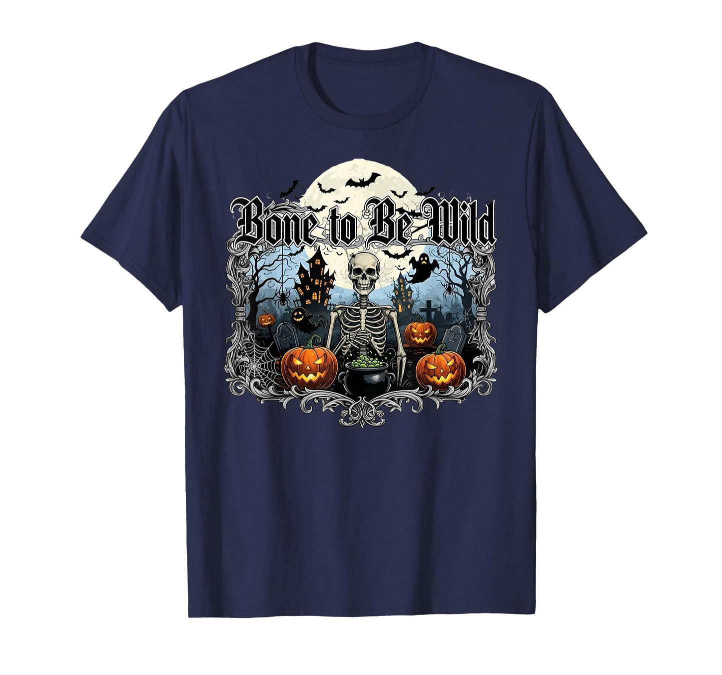 Bone to Be Wild Halloween Skeleton Apparel Spooky Rock T-Shirt