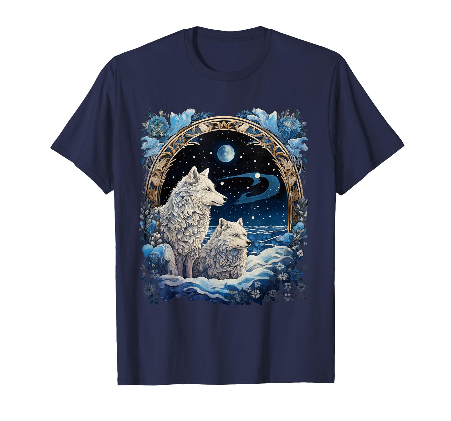 Winter Wolves Peaceful Snowscape Portrait Art Noveau T-Shirt