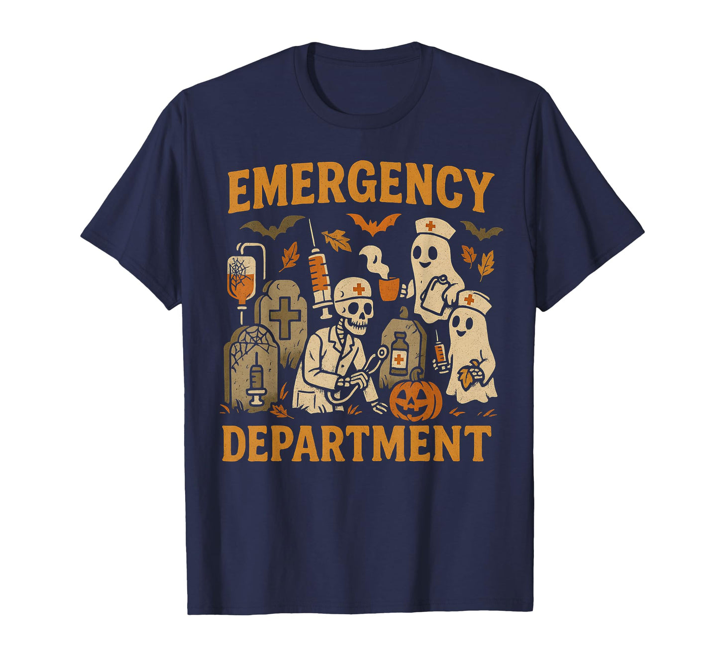 ER Nurse Squad Skeleton Ghost Emergency Department Halloween T-Shirt