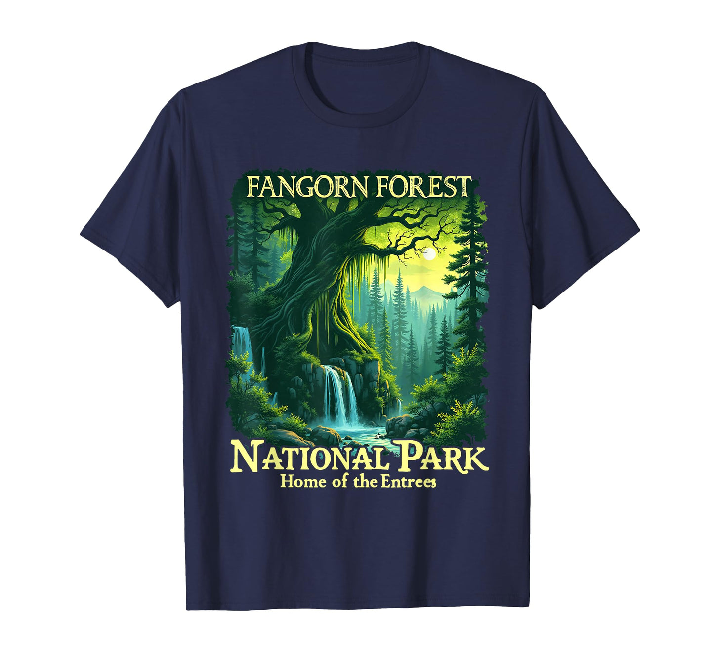 Mythical Forest Adventures Costume Fangorn Forest National Park Home of the Entrees Graphic T-Shirt - Unisex-Adult, Black, Small, Short Sleeve