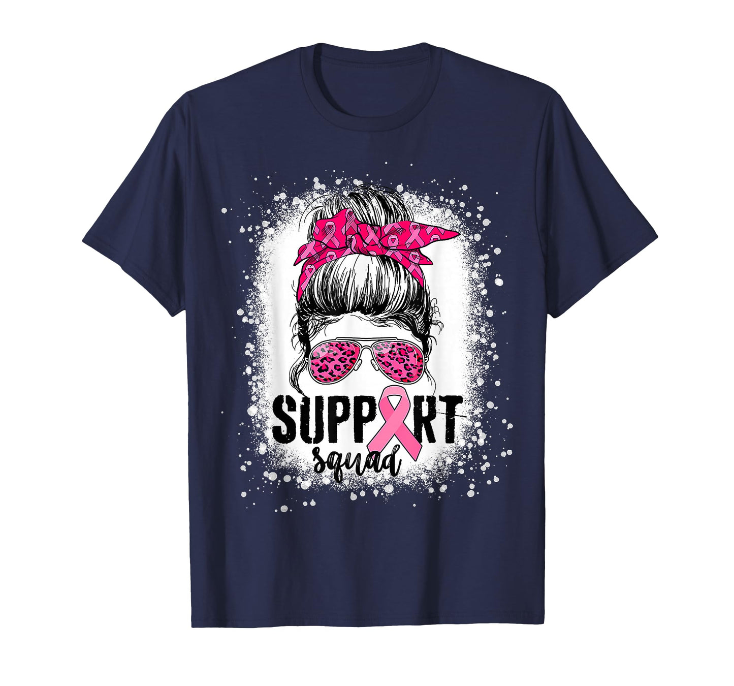 Support Squad Messy Bun Pink Warrior Breast Cancer Awareness T-Shirt