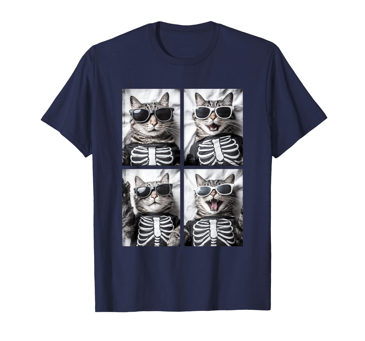 Cute Cat with Sunglasses Skeleton Costume Funny Halloween T-Shirt