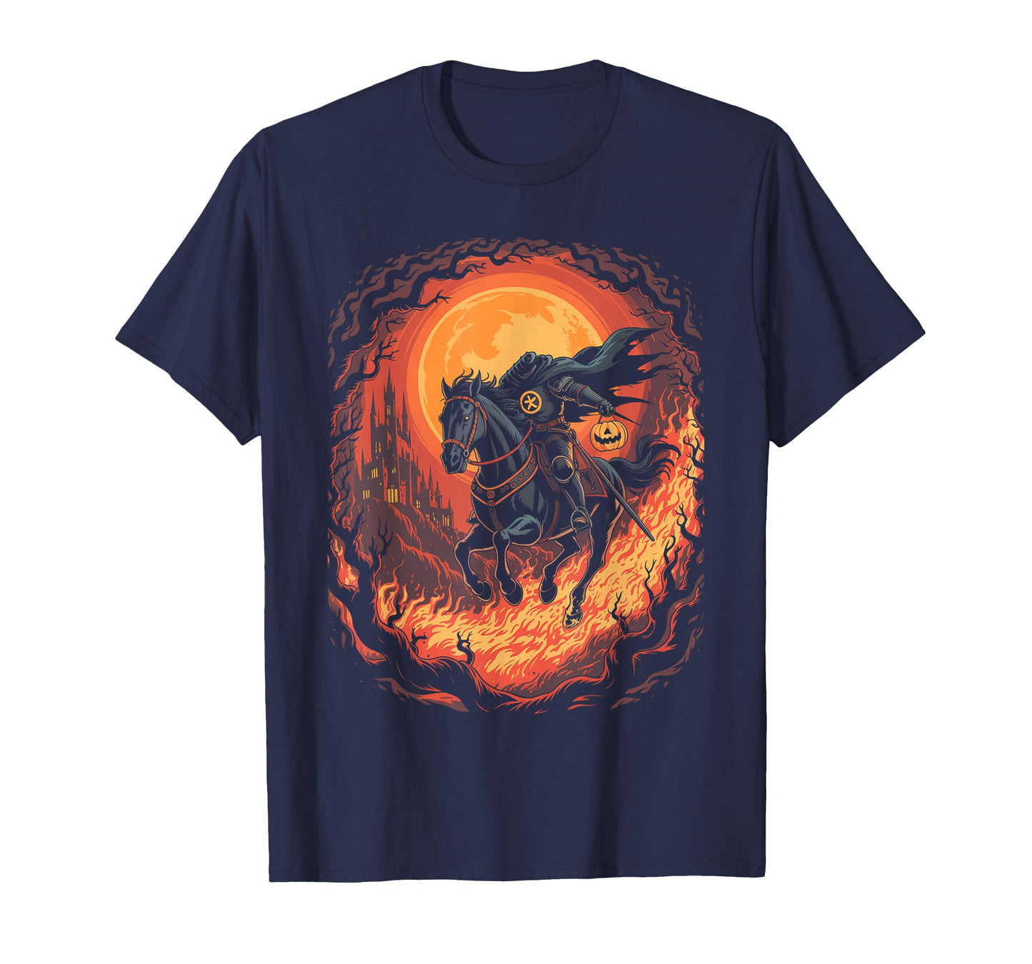 Scary Pumpkin Headless Horseman Halloween T-Shirt