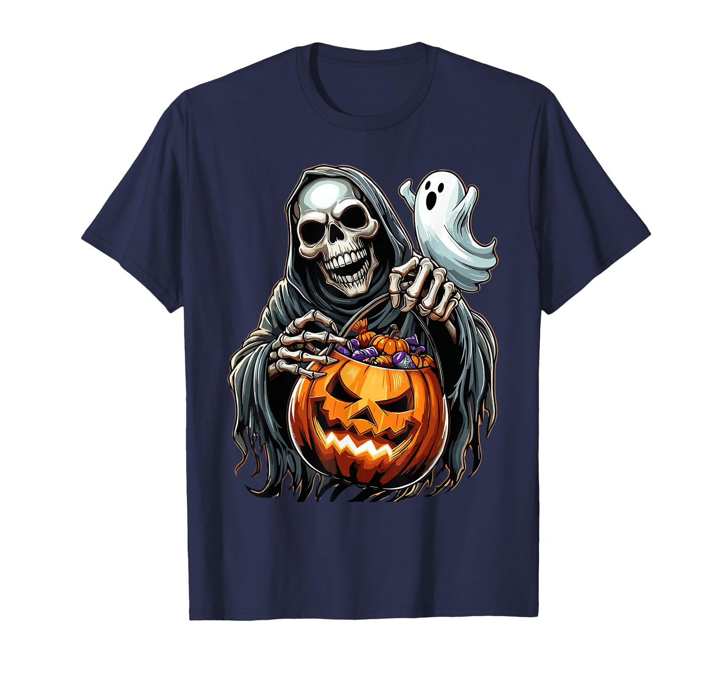 Scary Halloween Skeleton Ghost Spooky Candy Bag T-Shirt