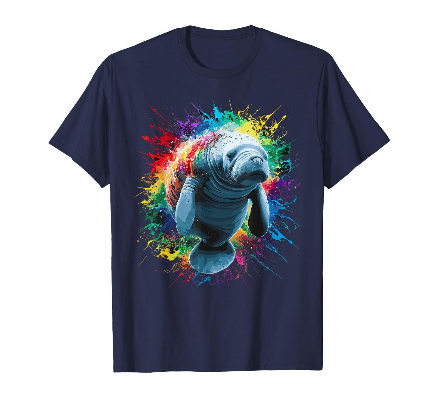 Colorful Paint Splash Cute Manatee Art Graphic T-Shirt