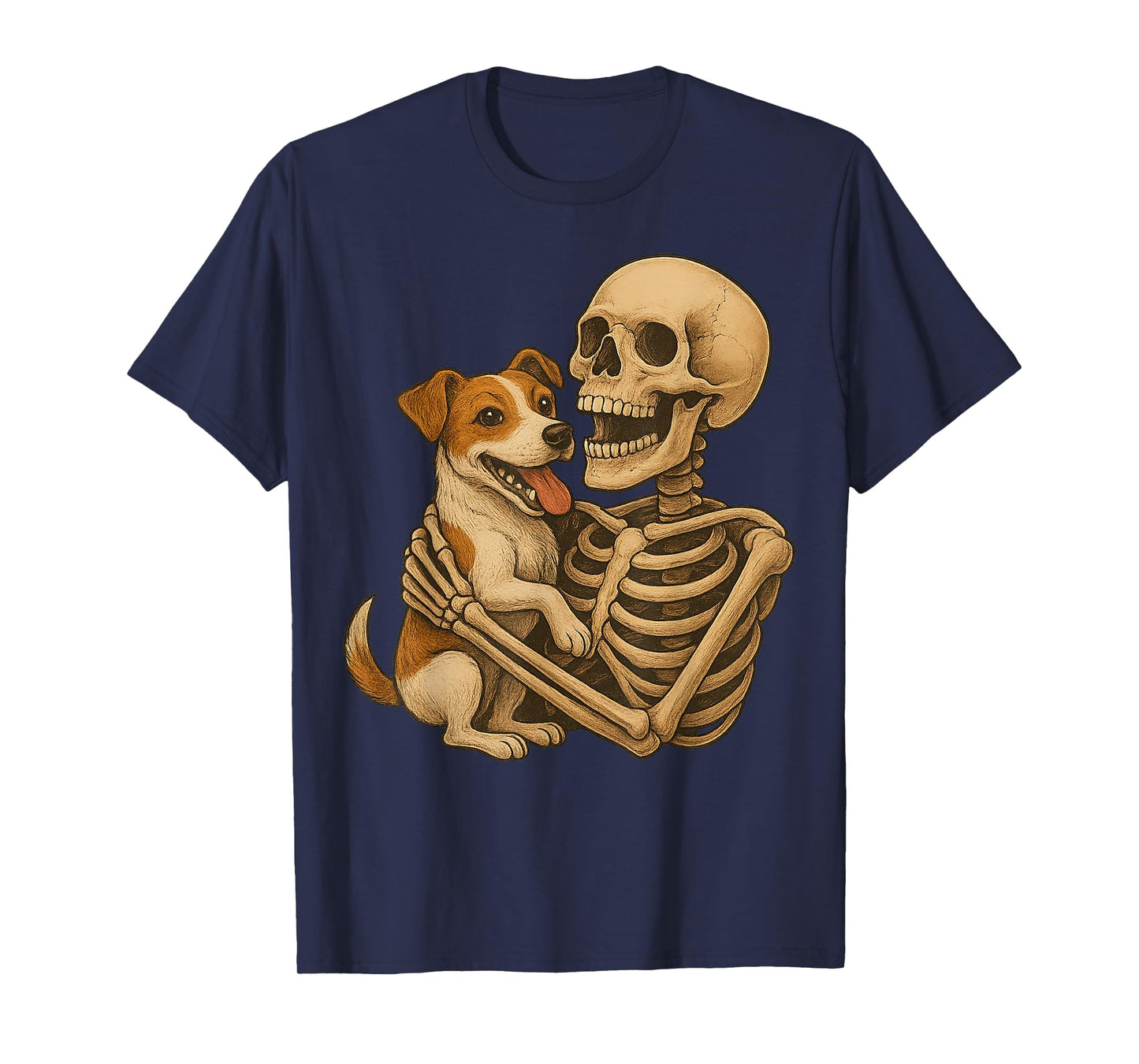 Skeleton Hugging Jack Dog Russell Halloween Pet Lover Cute T-Shirt