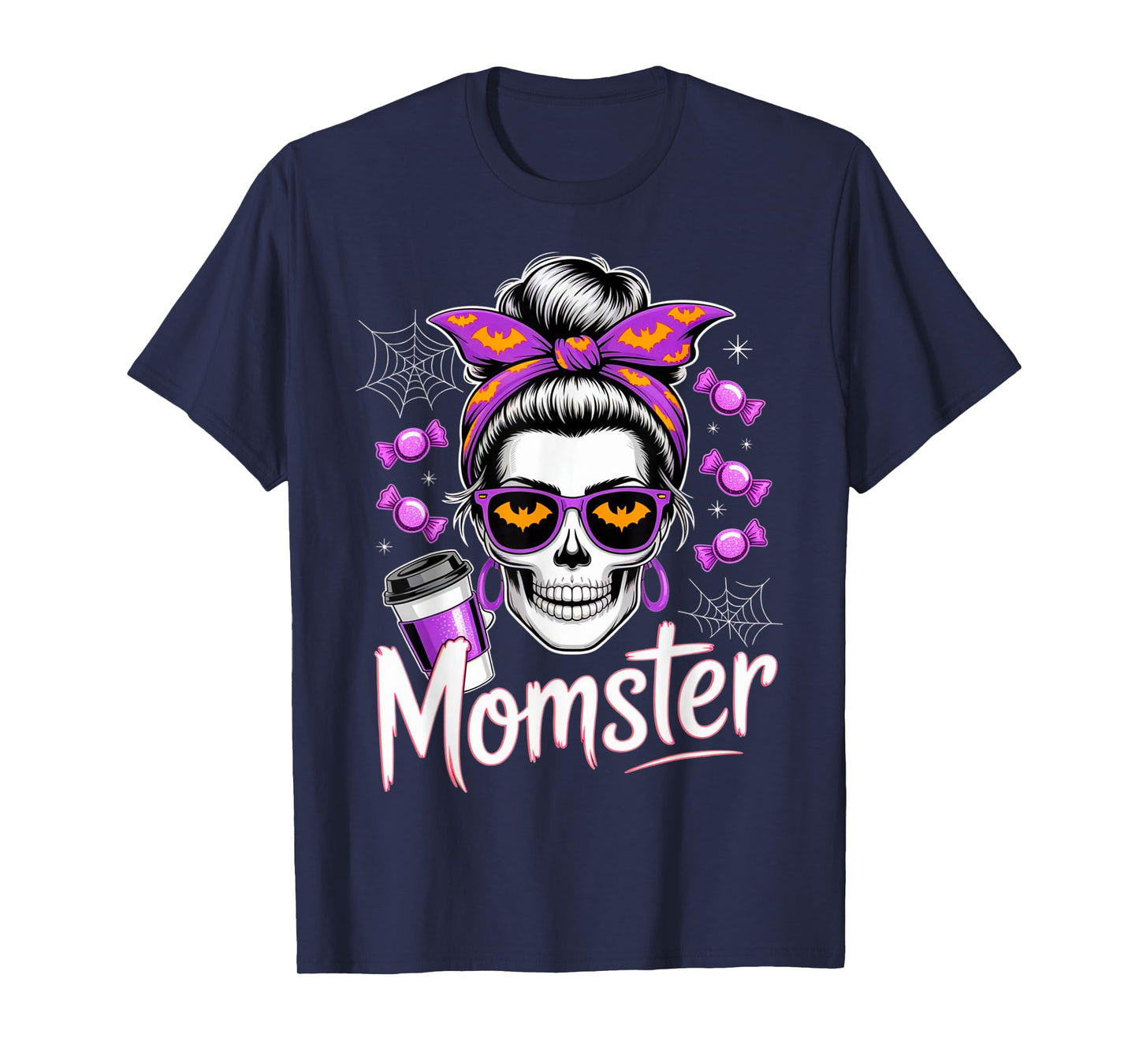 Momster Halloween Costume Skeleton Messy Bun Mother Coffee T-Shirt