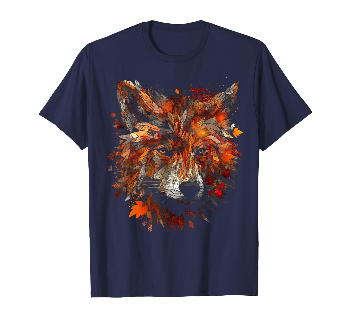 Wolf Autumn Leaves - Animal Art Motif Wolf T-Shirt