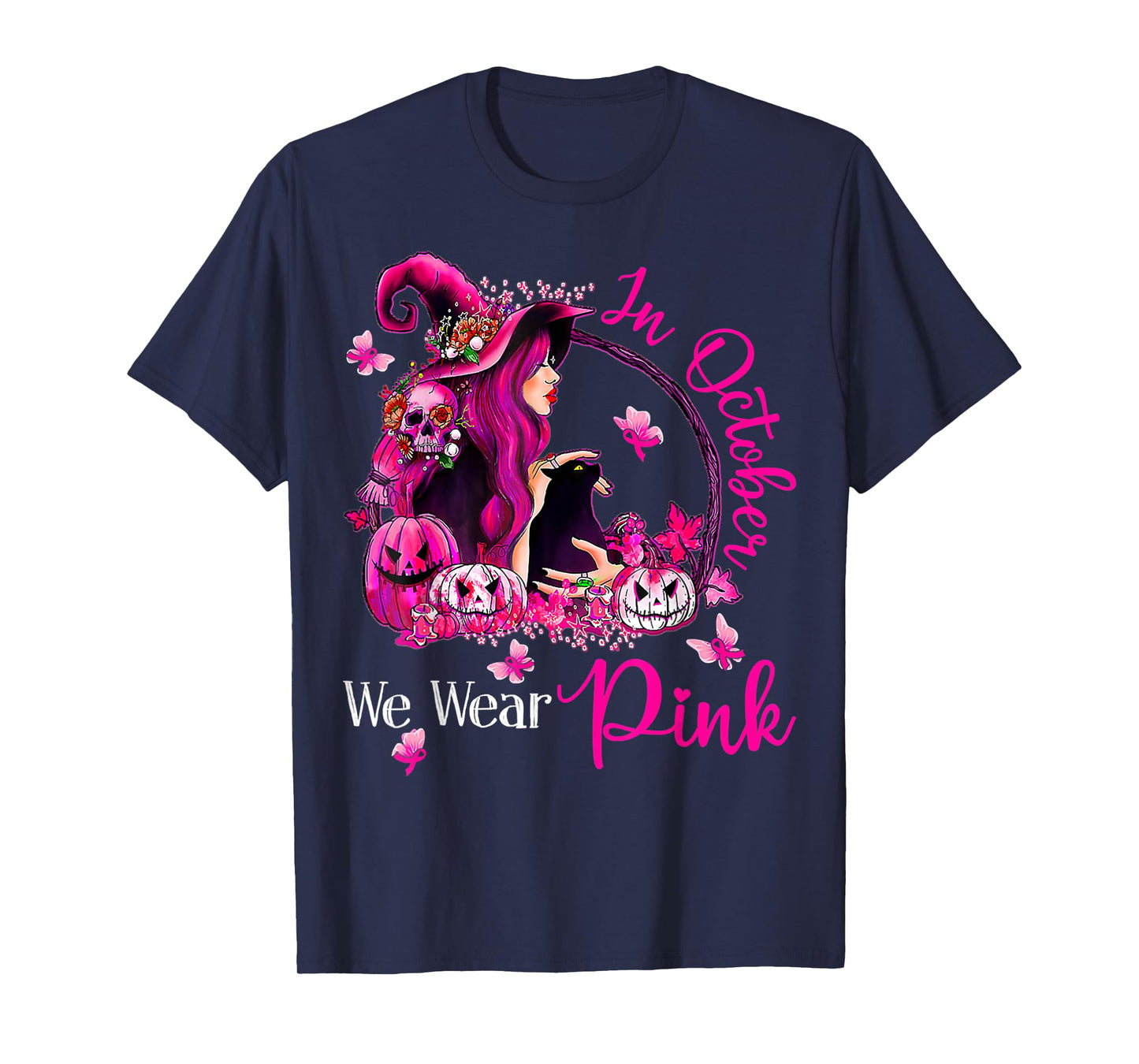 Breast Cancer Witches In October We Wear Pink Autumn Fall T-Shirt