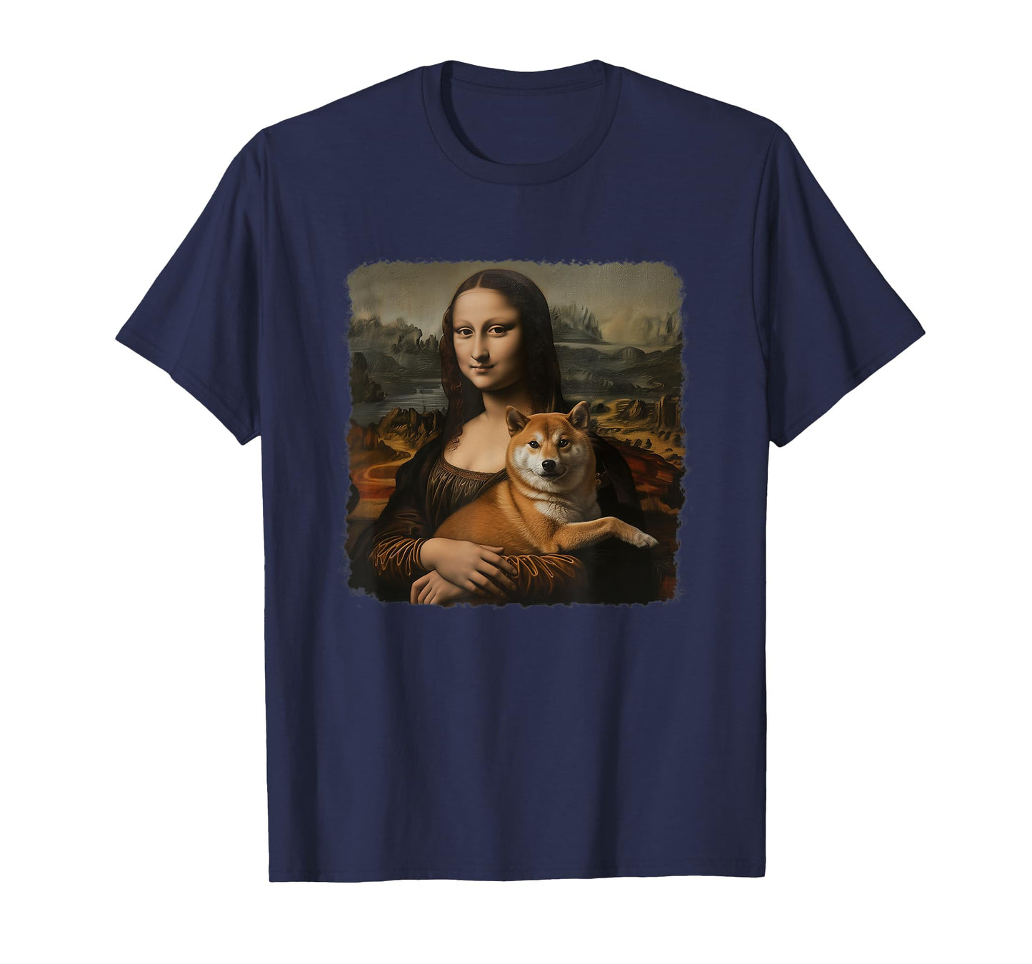 Mona Lisa With with Dog Funny Shiba Inu Art Painting T-Shirt