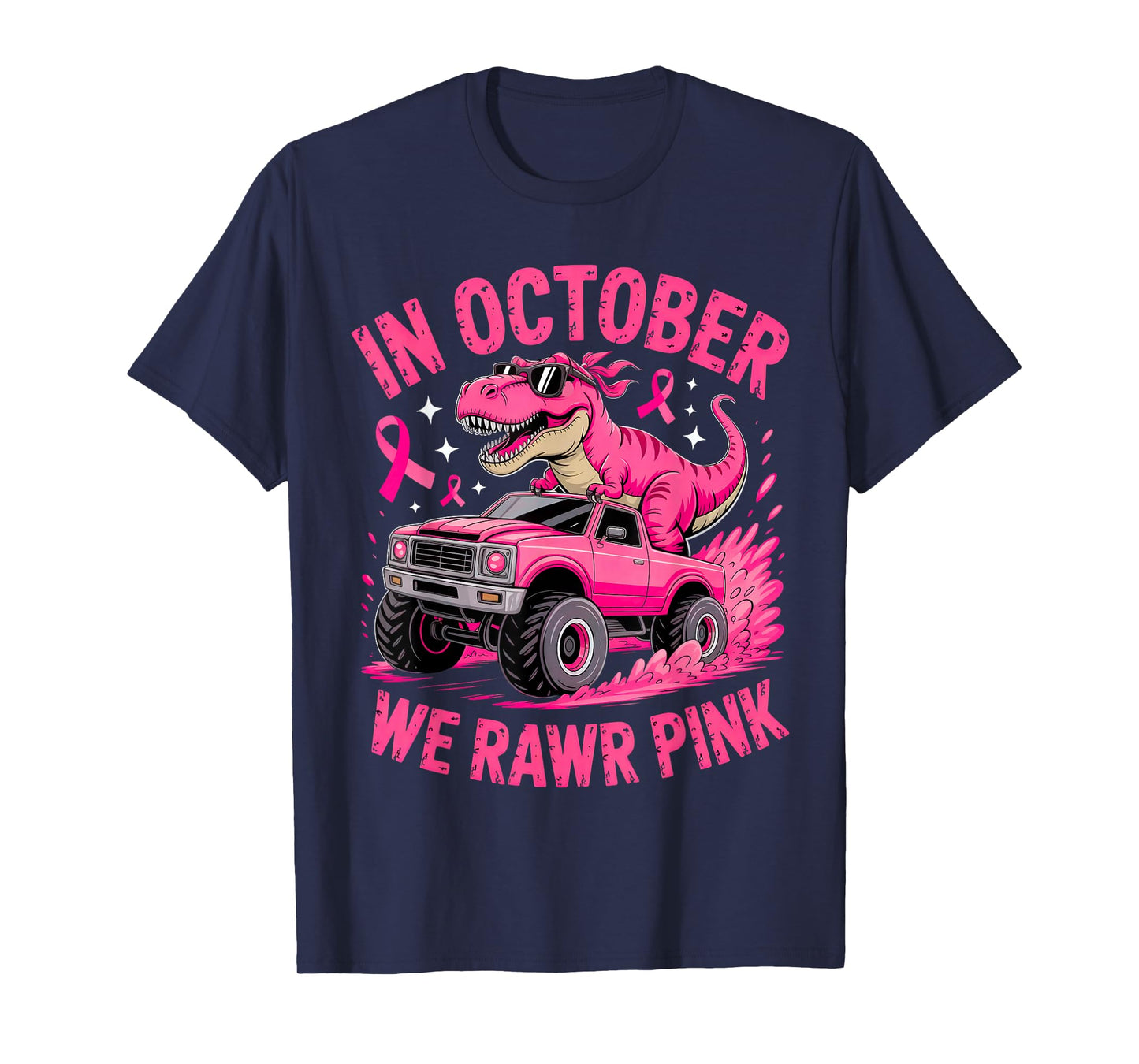 Trex Dino in October We Wear Pink Breast Cancer Awareness T-Shirt