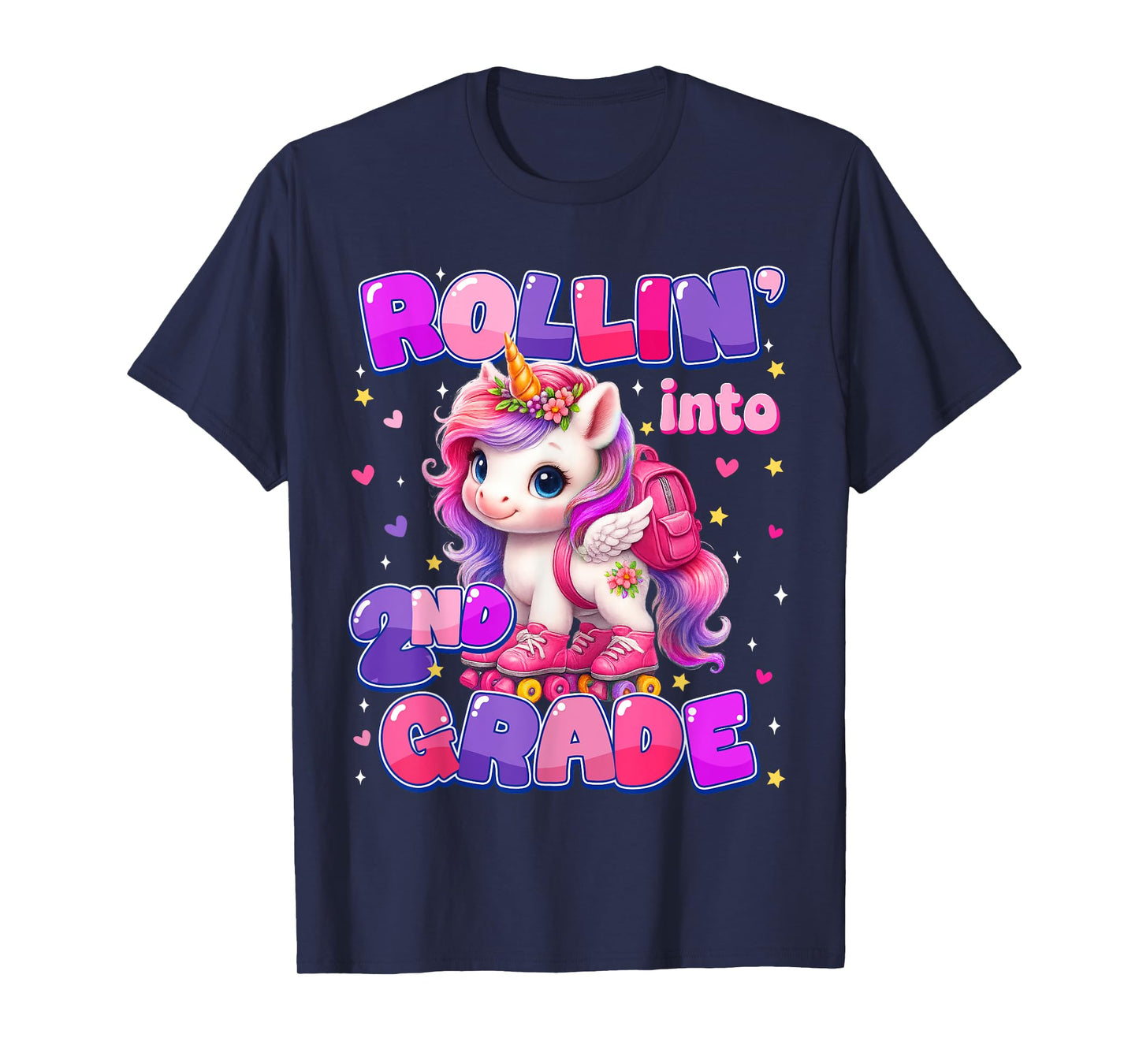Rolling Into 2nd Grade Unicorn First Day Of School Girls T-Shirt