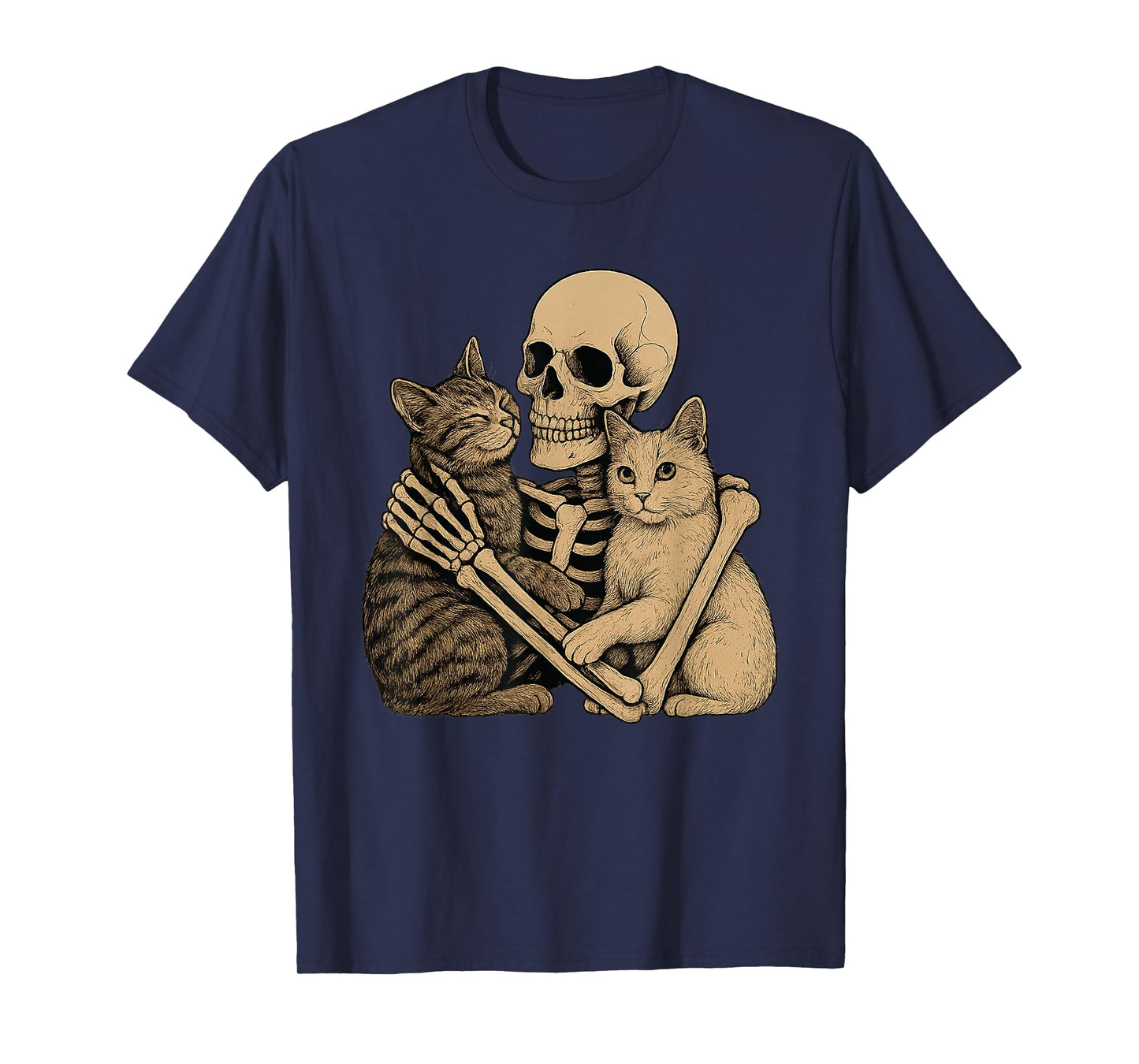 Spooky Halloween Cute Cat Hugging Skeleton T-Shirt