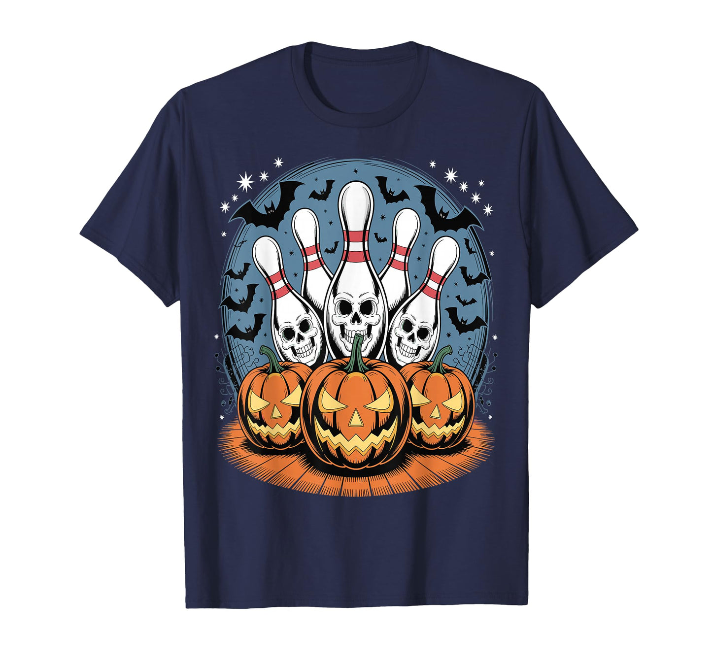 Bowling Pins Skeleton Spooky Halloween T-Shirt