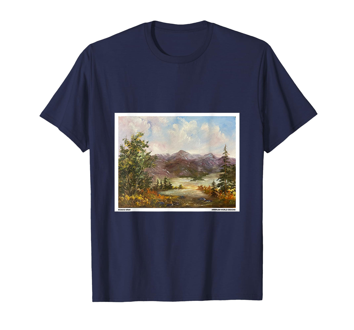Mountains Through The Trees Nature Landscape Oil Painting T-Shirt
