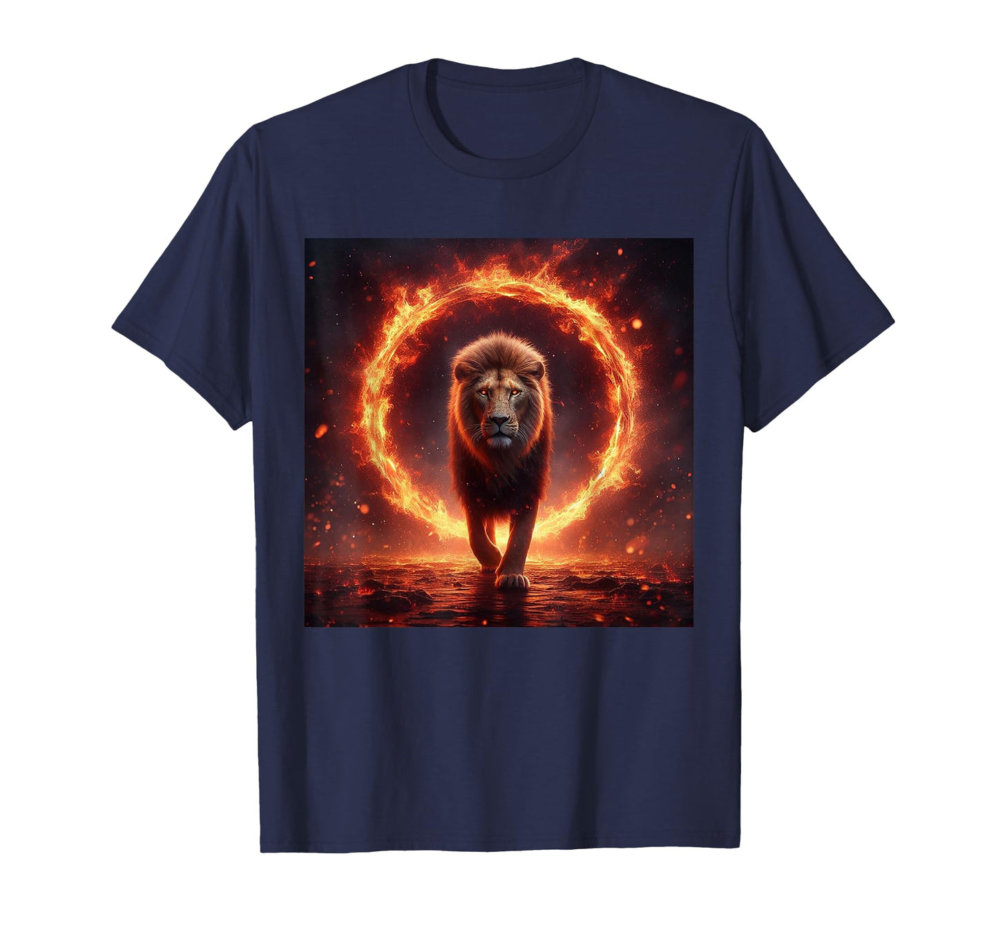 Safari Lion Walking Through Fire - Animal Big Cat Nature Men Women Girls Kids T-Shirt