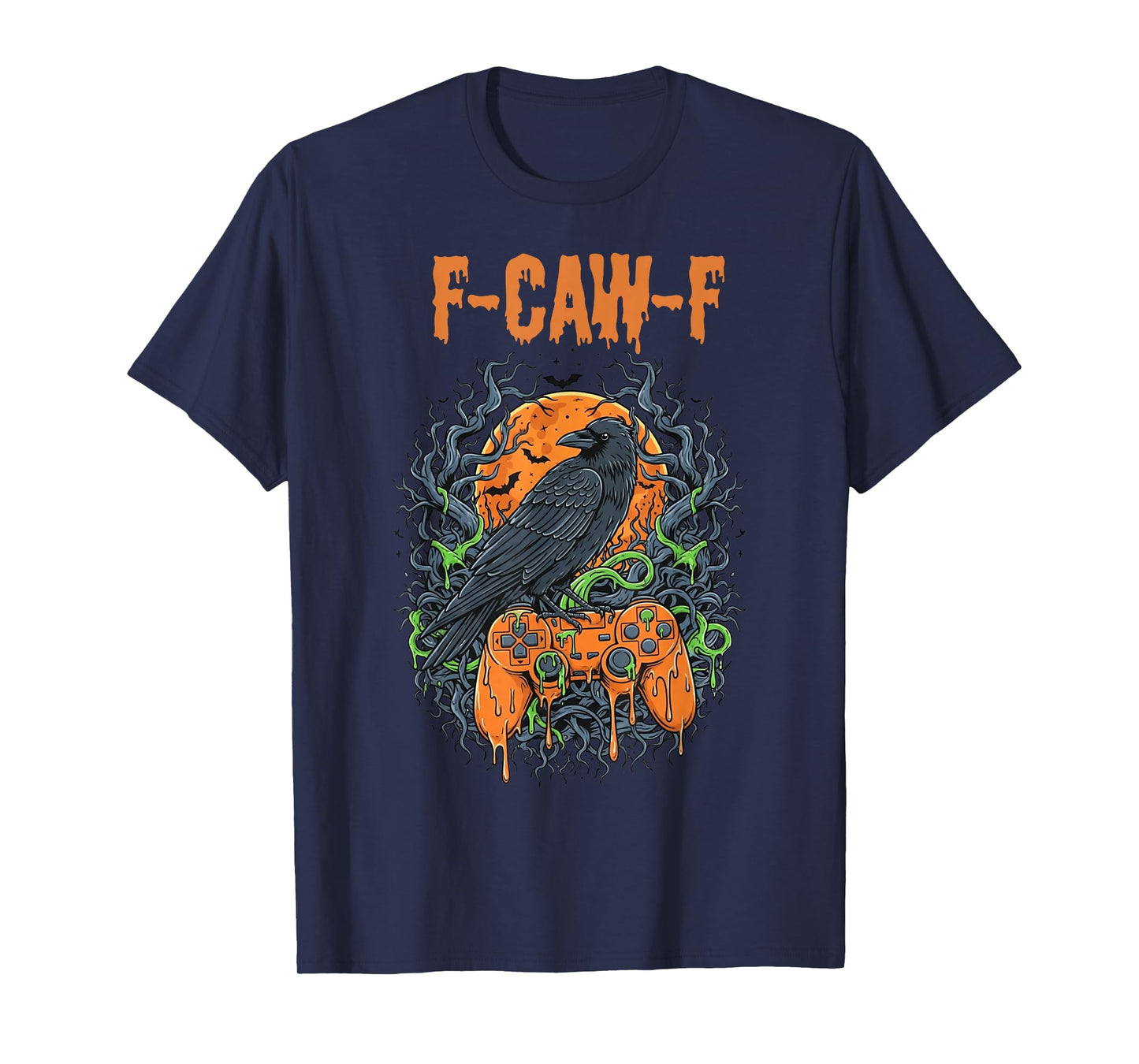 Funny Black Crow Gamer Halloween Moon Controller T-Shirt