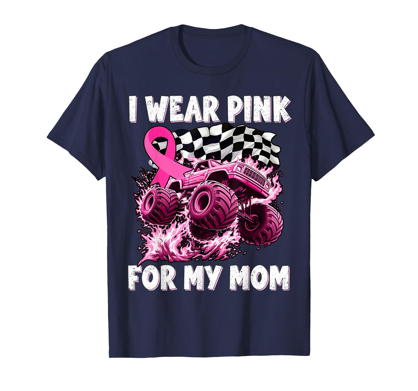I Wear Pink for My Mom Breast Cancer Monster Truck Youth Kid T-Shirt