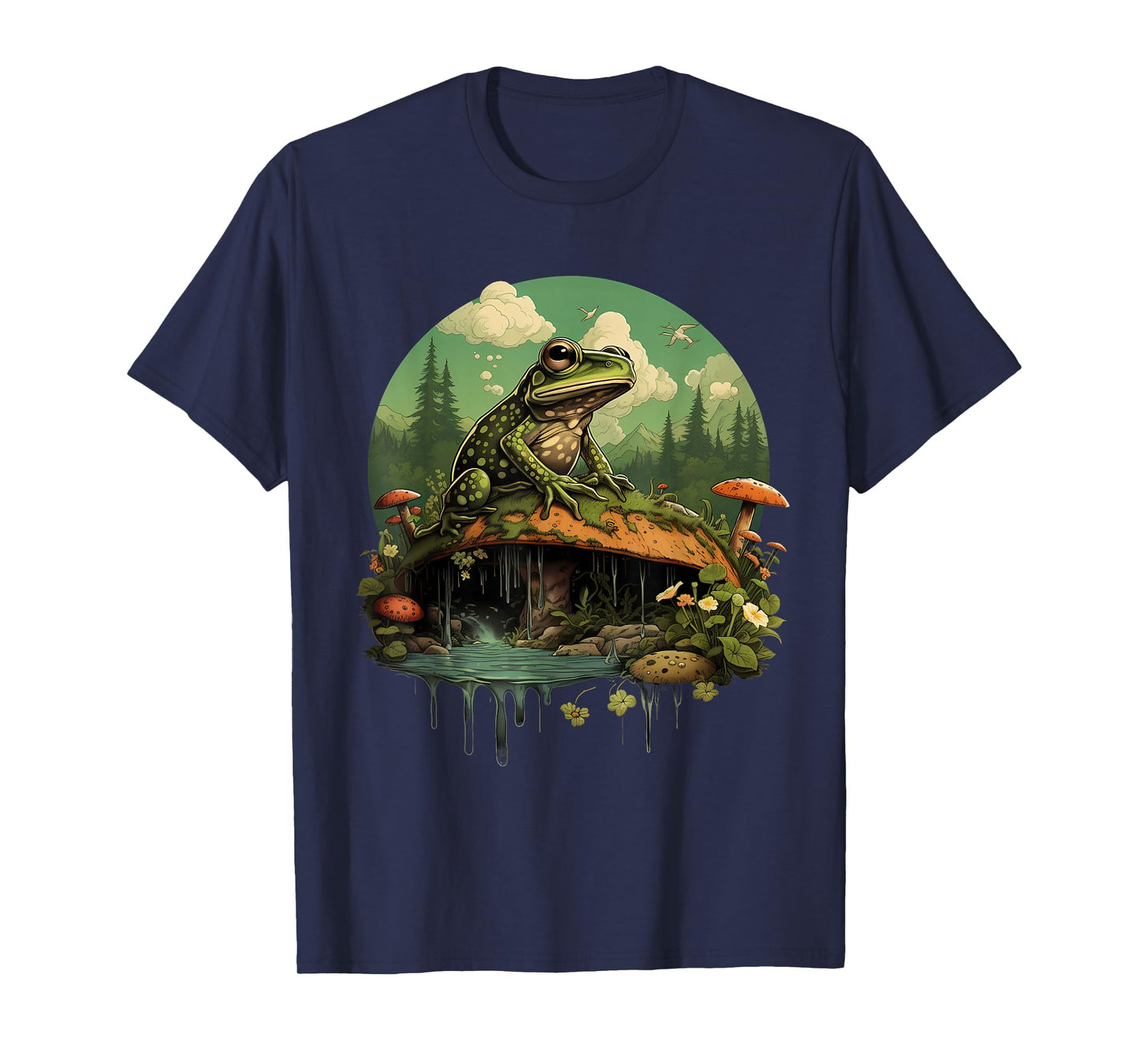 Frog Mushroom Toad Landscape Forest Nature Animal Art T-Shirt