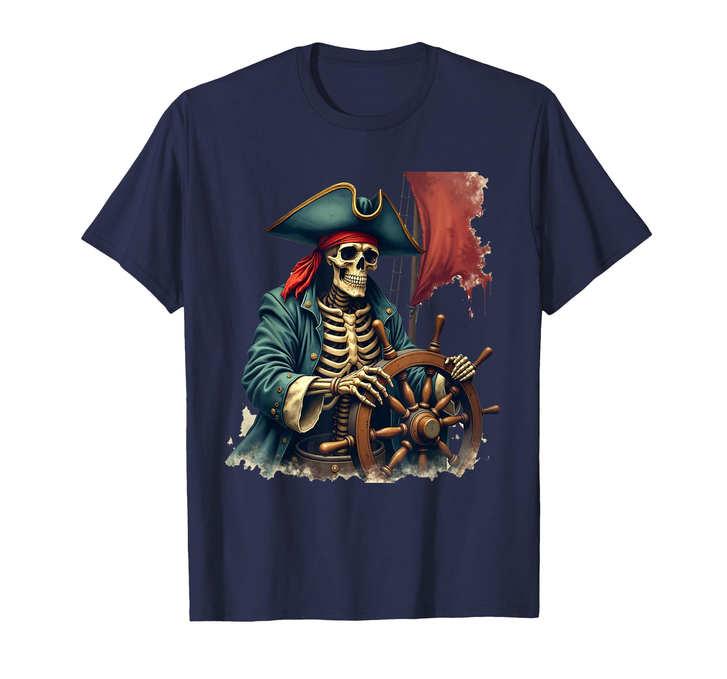 Skeleton Pirate Scary Halloween Costume Mens Boys Kids T-Shirt