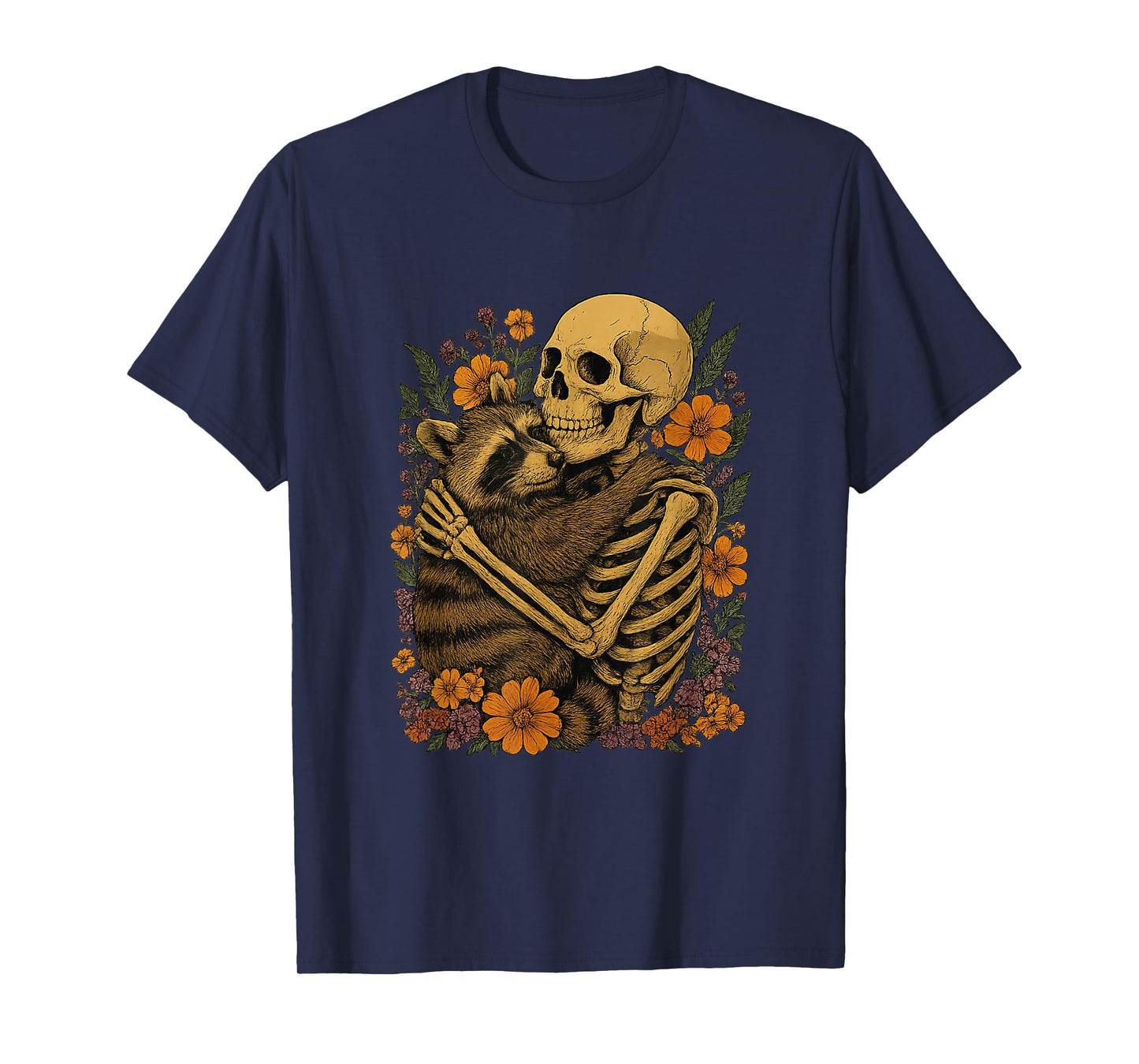 Skeleton Hugging Raccoon Halloween Raccoon Lover Halloween T-Shirt