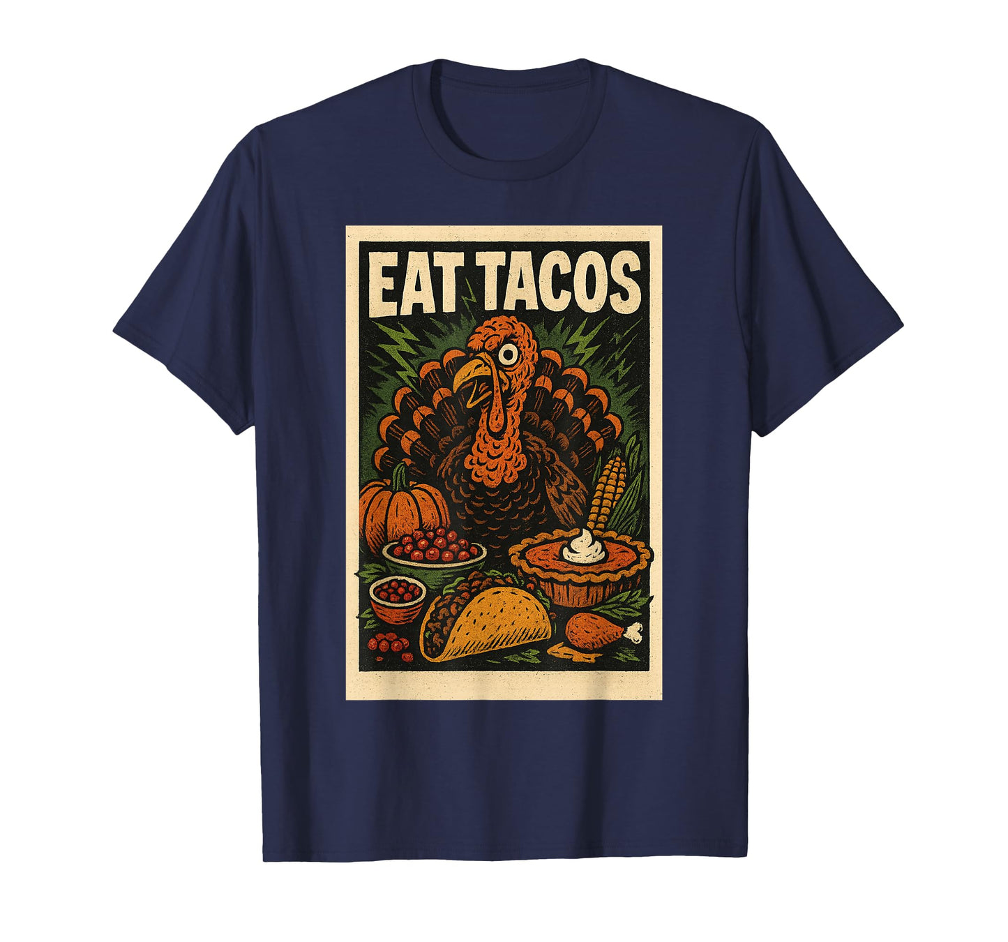 Retro Thanksgiving Shirt Eat Tacos Turkey Comic Poster Style T-Shirt