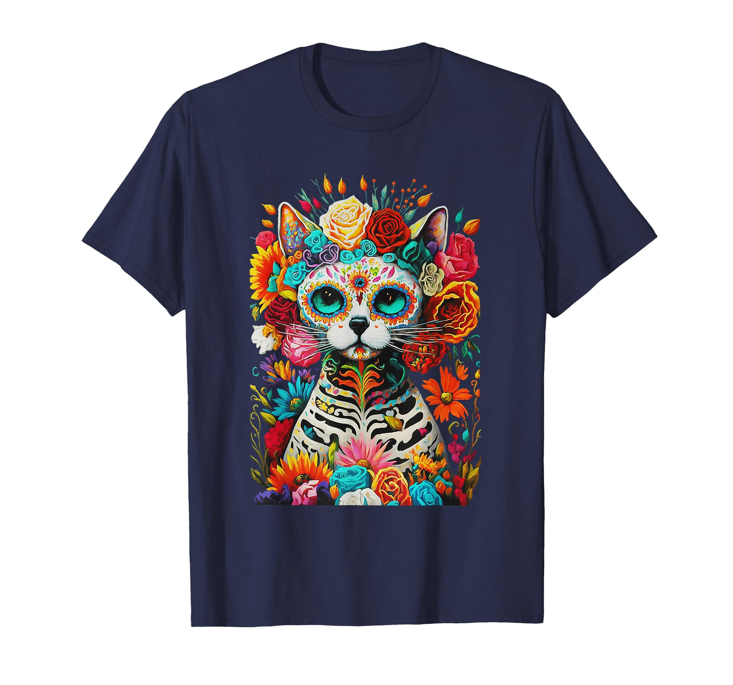 Sugar Skull Cat De Los Muertos La Catrina Day Of The Dead T-Shirt for Men Women Kids