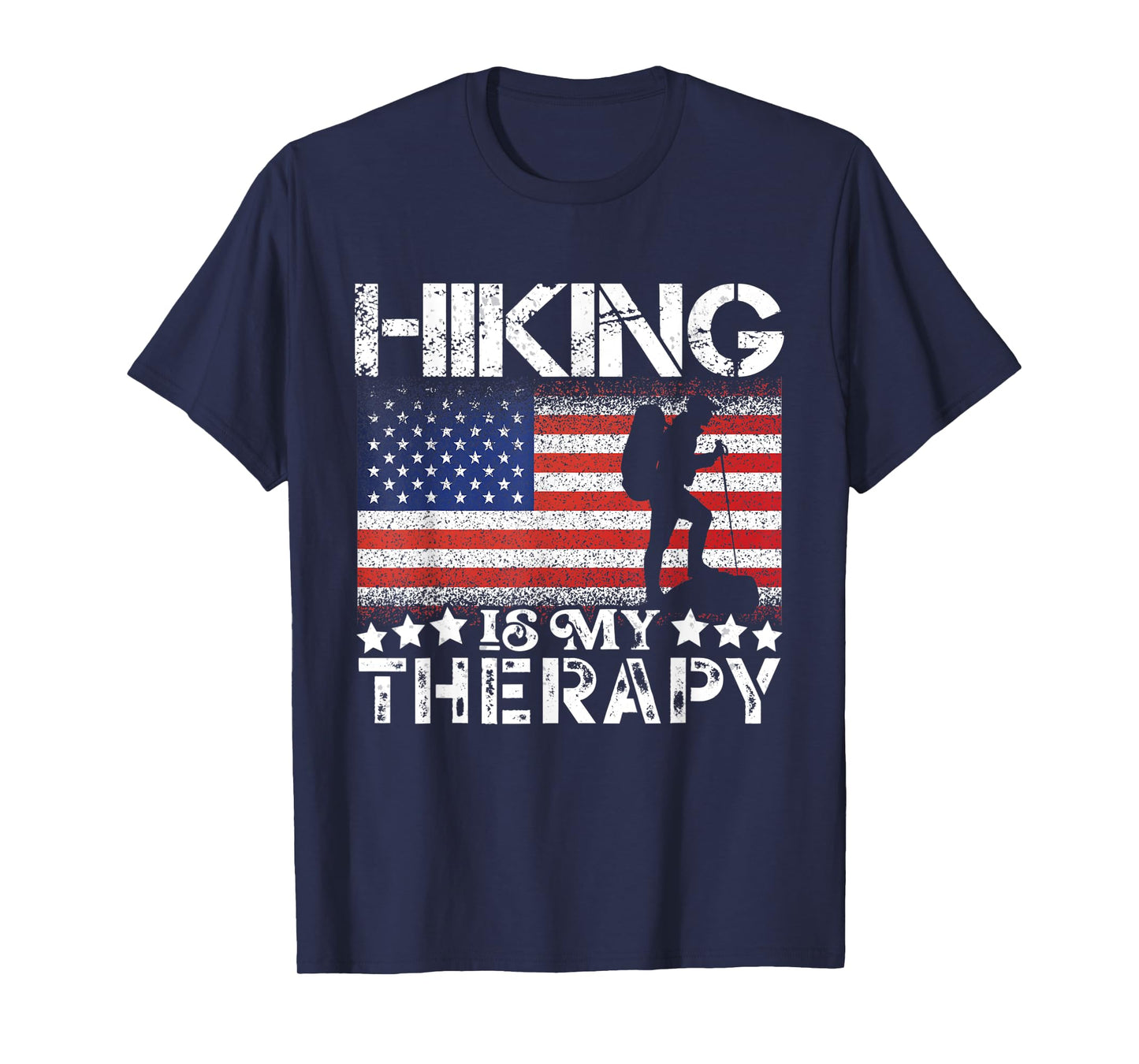 Patriotic Flags Hiking is My Therapy Tee Hiking Lovers USA T-Shirt