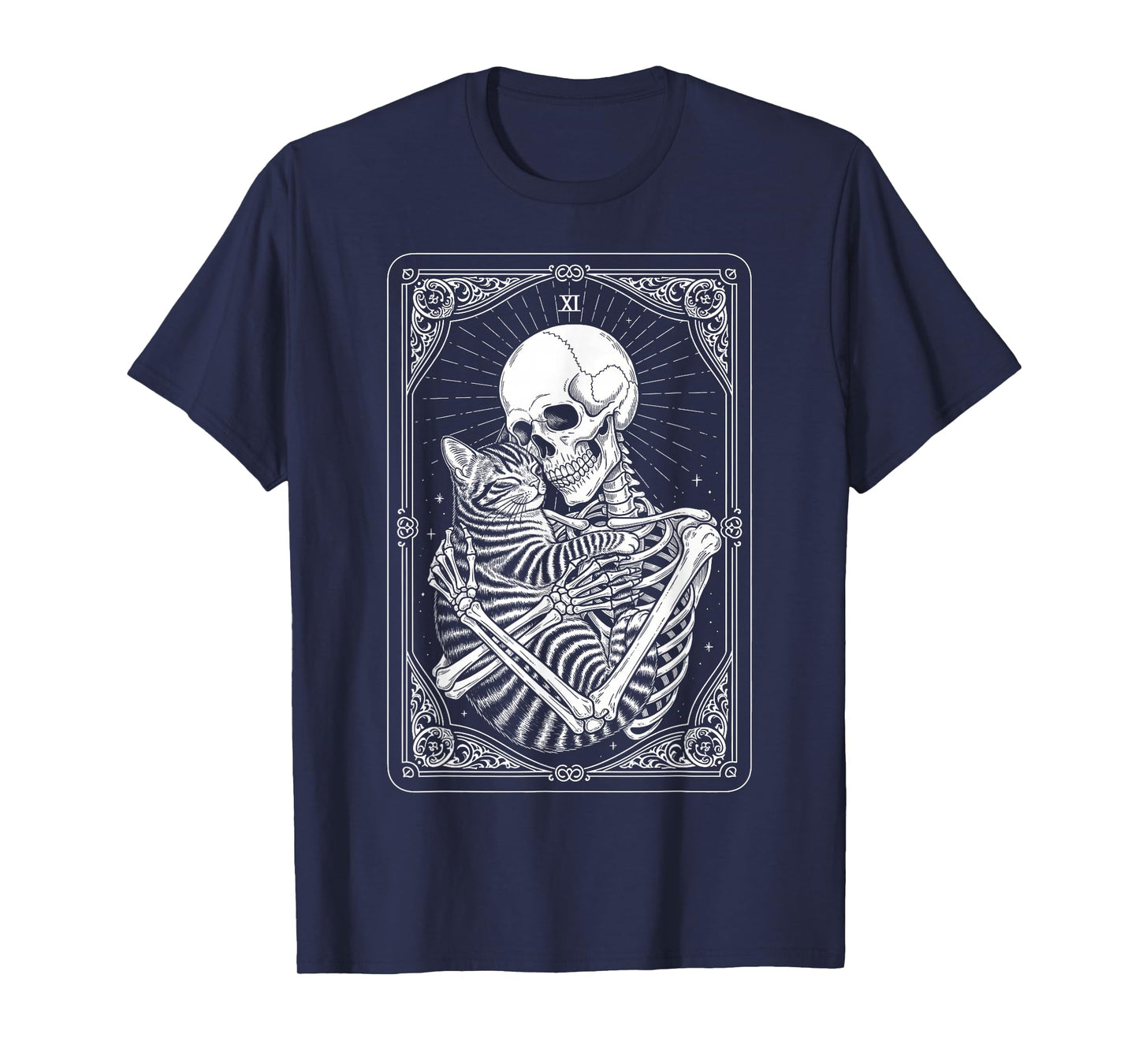 Tarot Card Skeleton Hugging Cat Halloween for Women Men T-Shirt