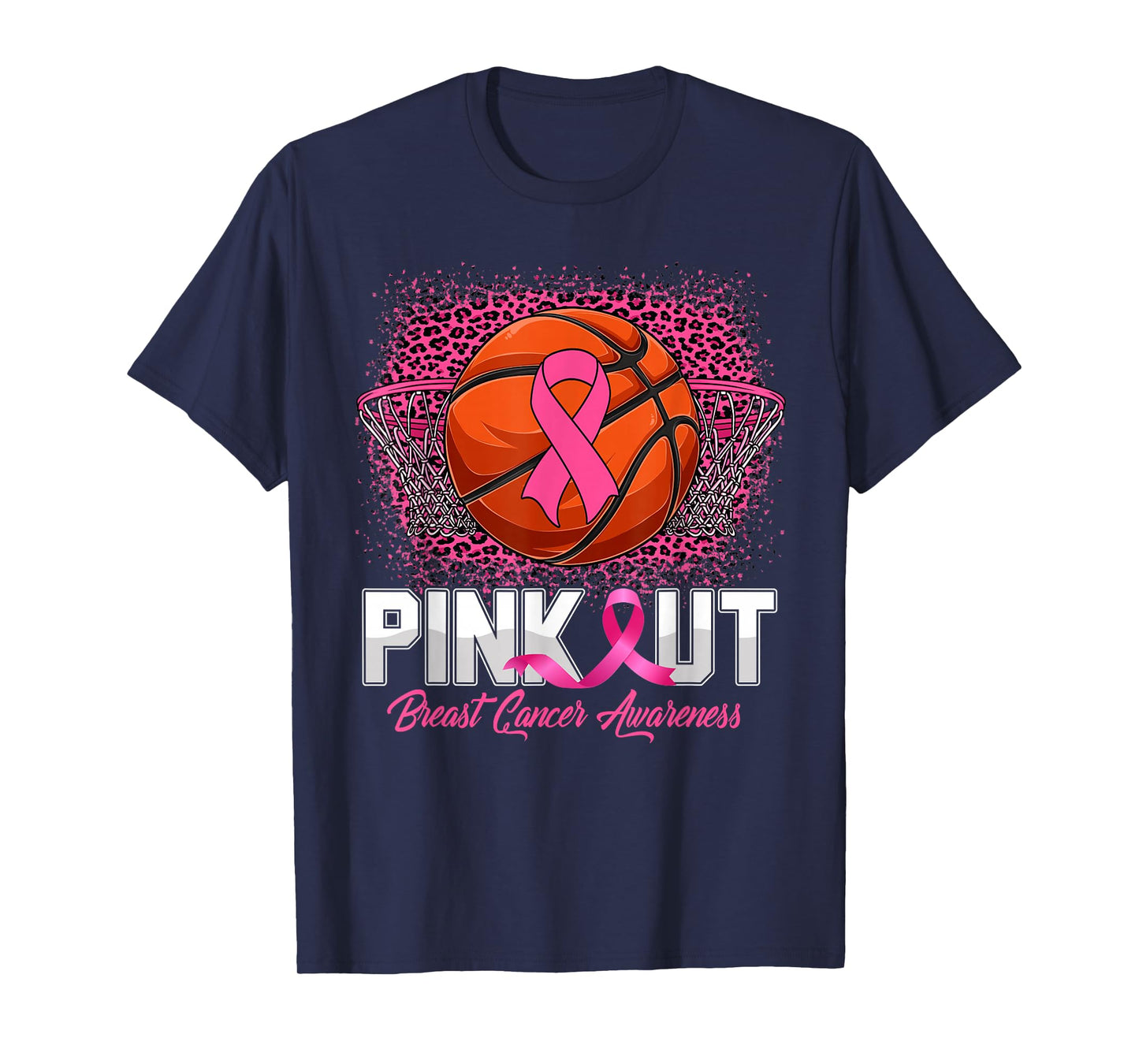 Pink Out Breast Cancer Awareness Basketball Leopard Bleached T-Shirt