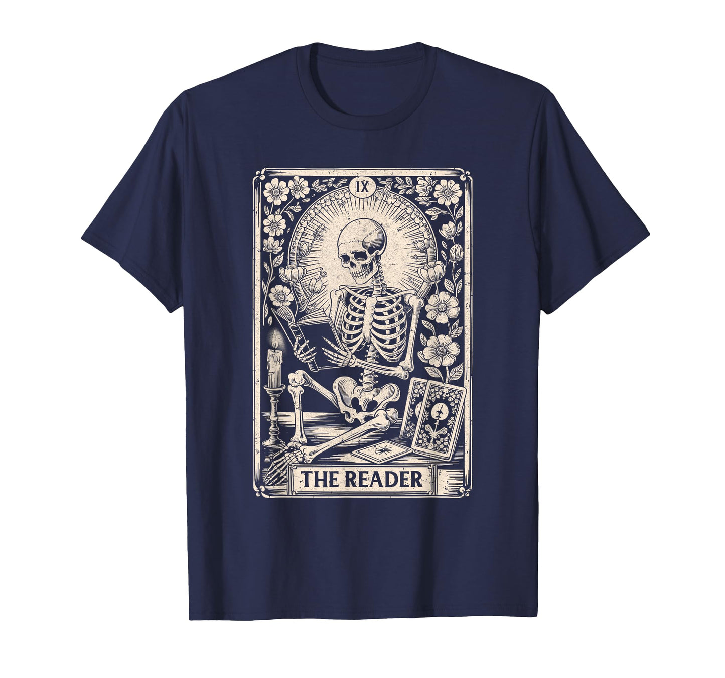 The Reader Tarot Card Funny Book Lover Skeleton Reading Book T-Shirt