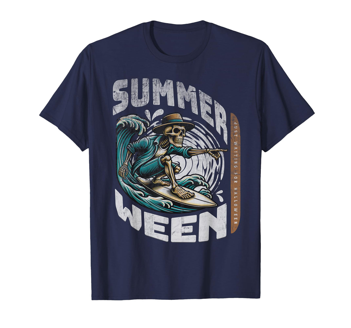 Summerween Halloween Skeleton Summer Vibes Surfing Ghost Men Women Kids T-Shirt