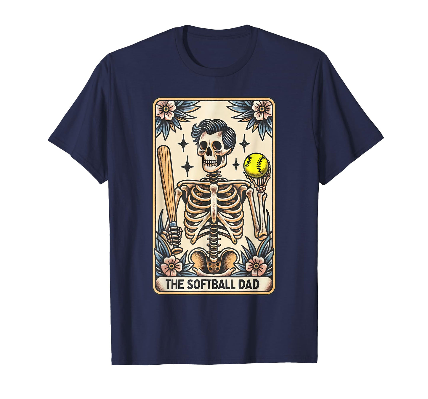 Retro Softball Dad Tarot Card Skeleton Witchy Vibes T-Shirt